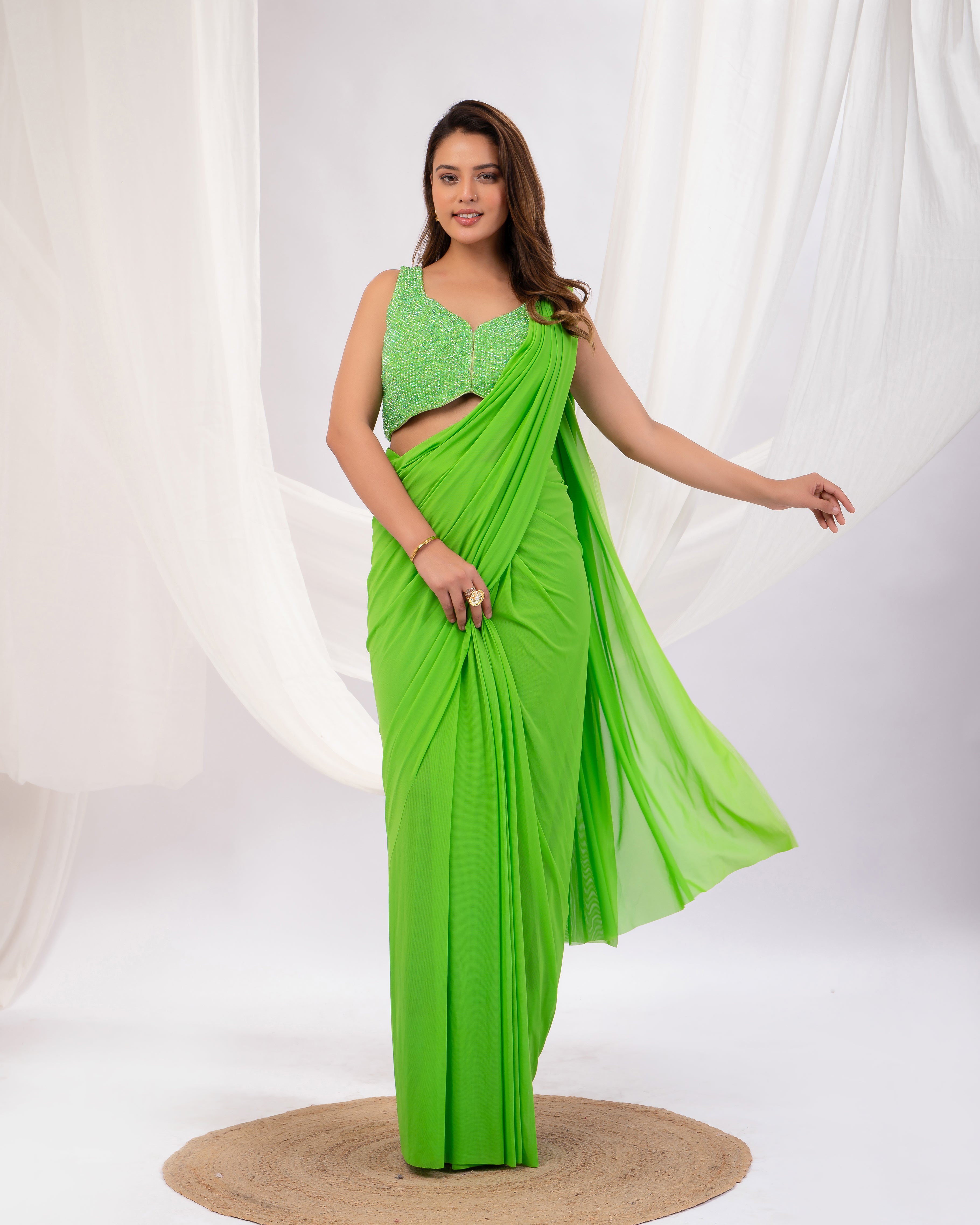 Hot pink Corset Drape Saree