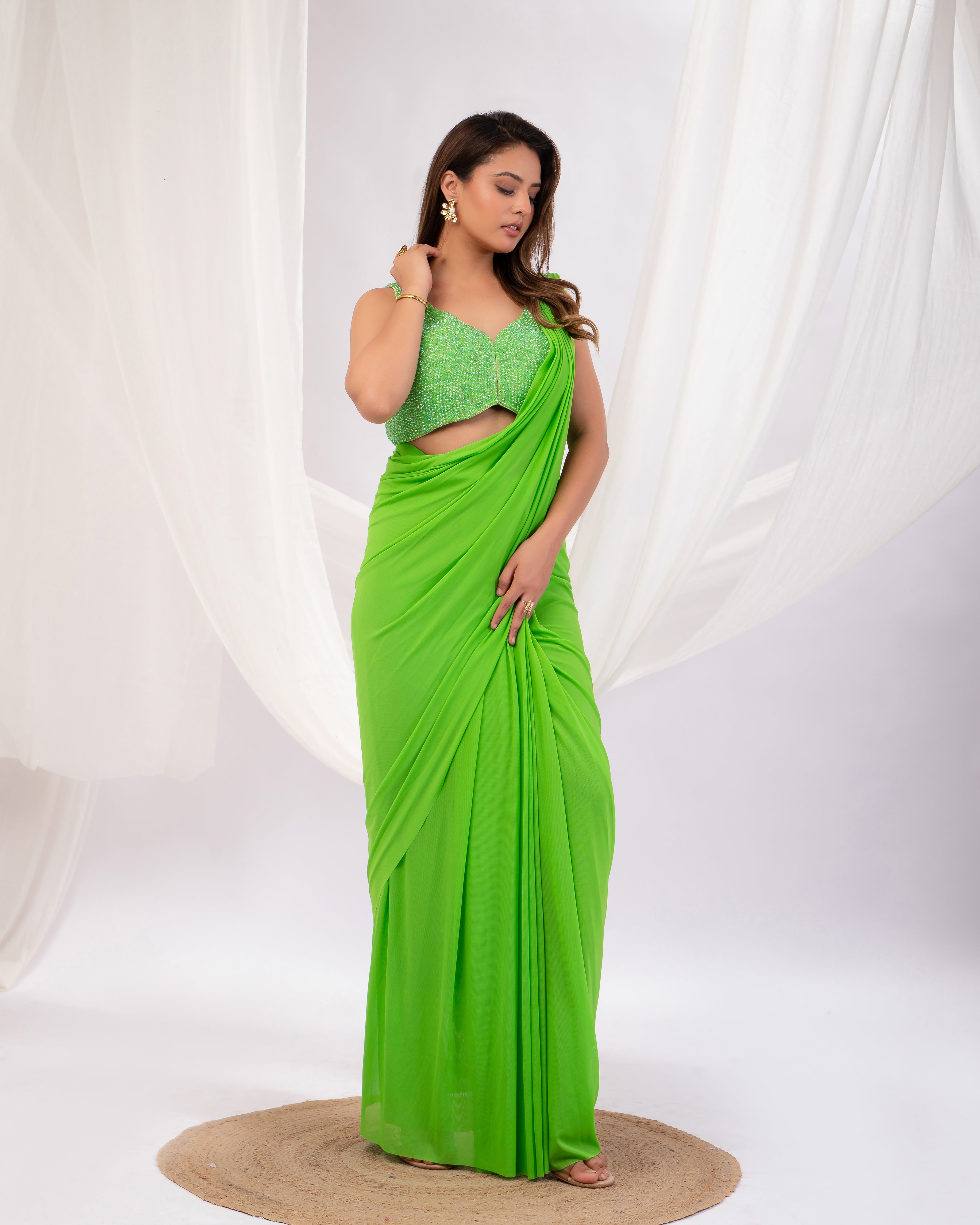 Hot pink Corset Drape Saree