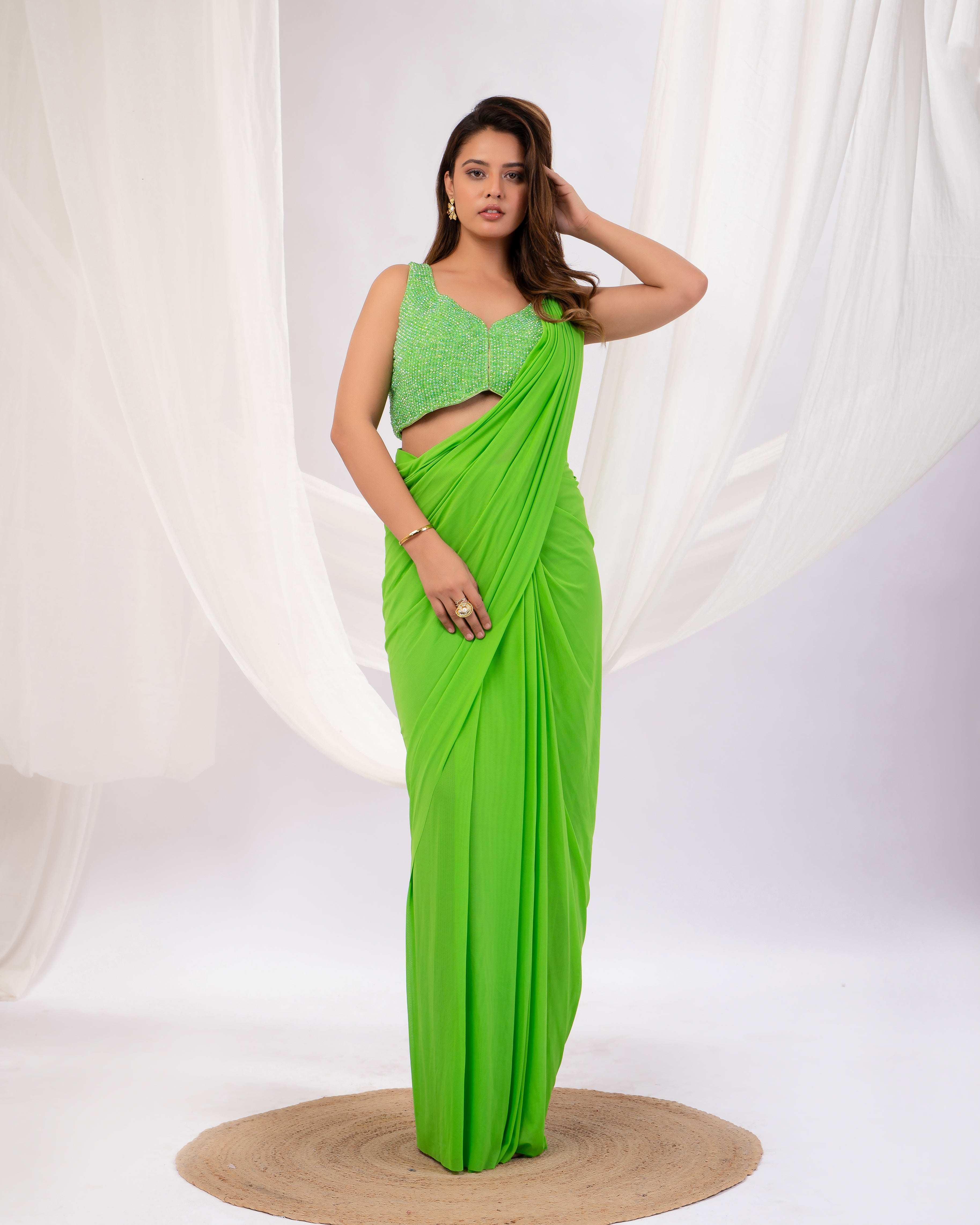 Hot pink Corset Drape Saree