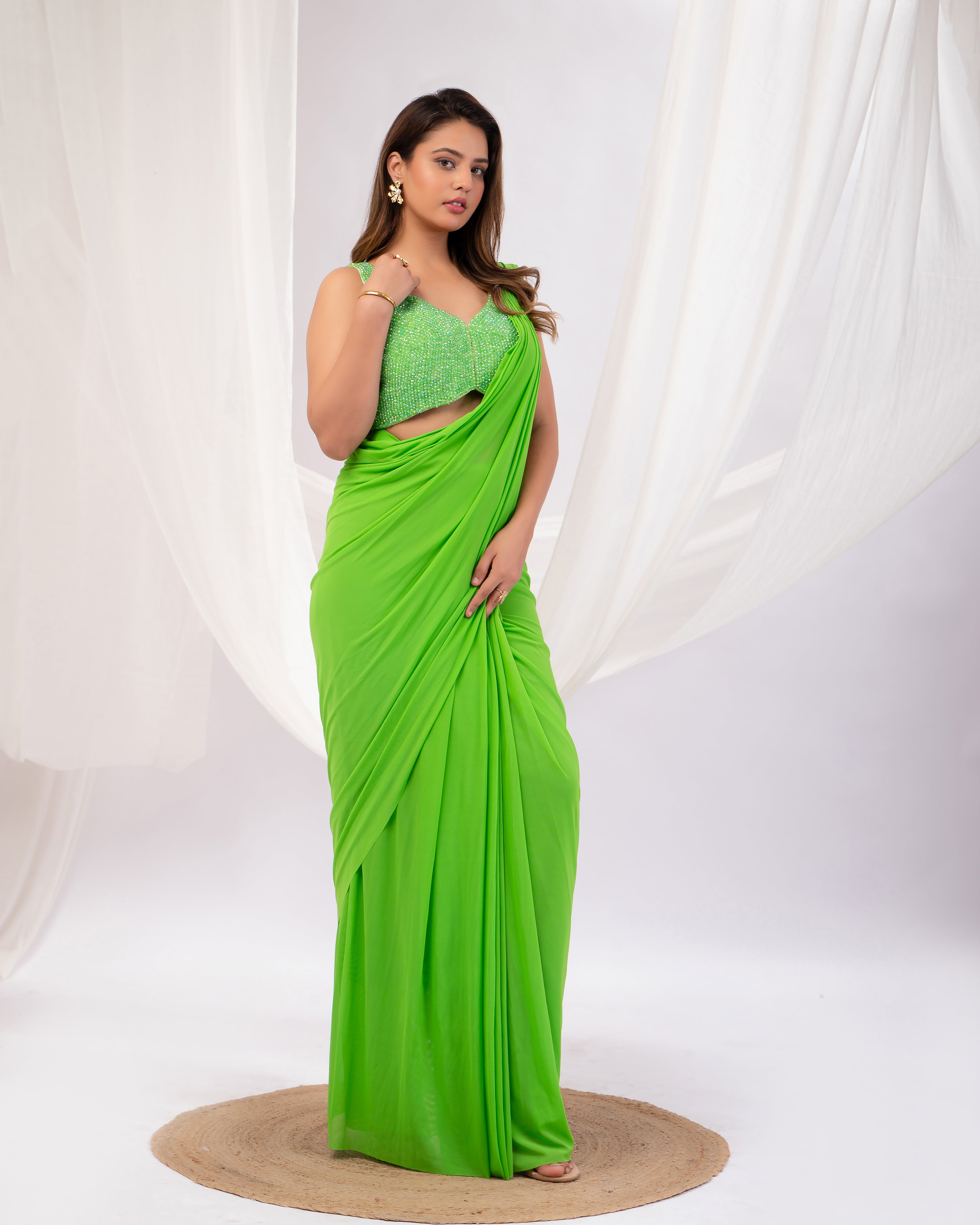 Hot pink Corset Drape Saree