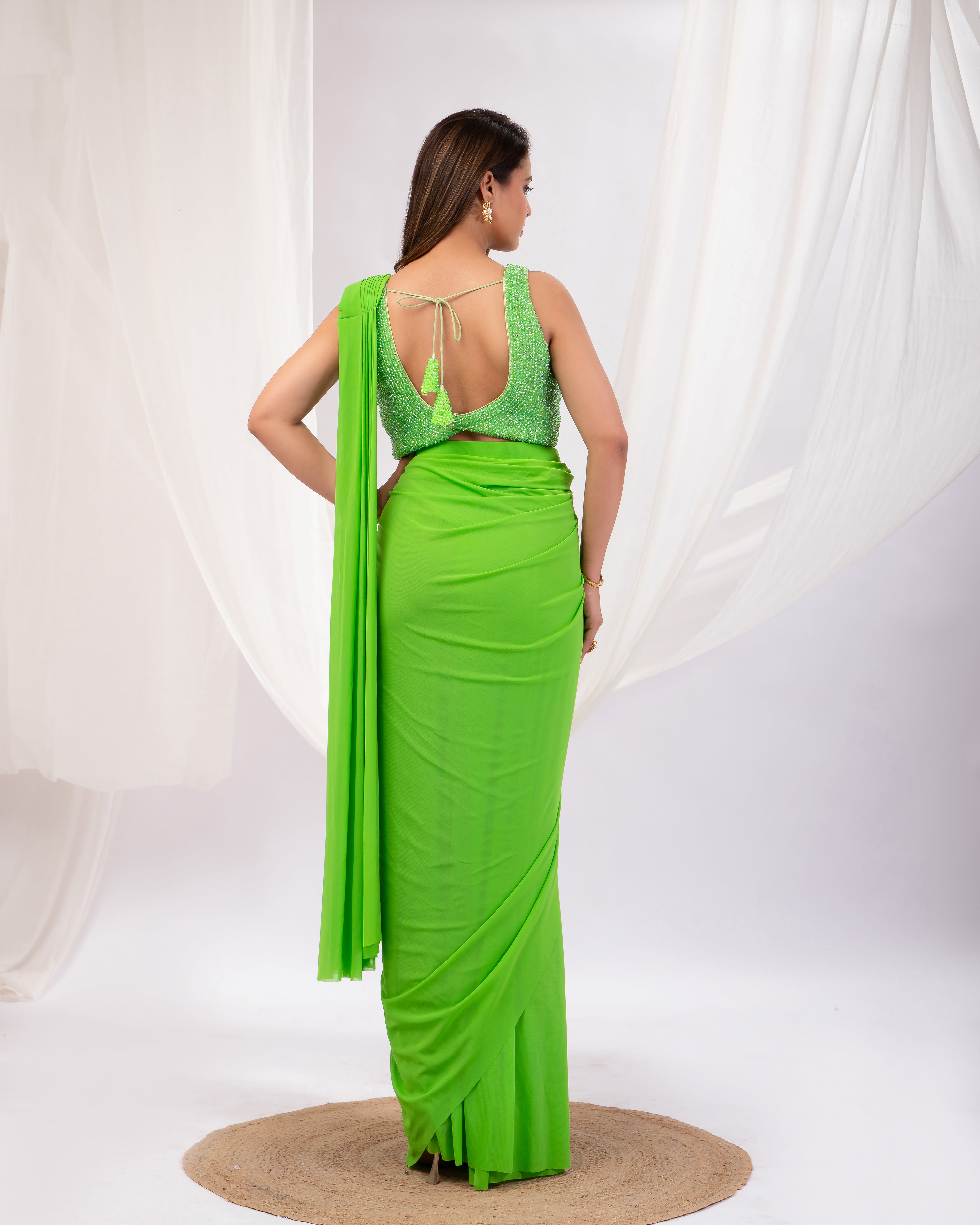 Hot pink Corset Drape Saree