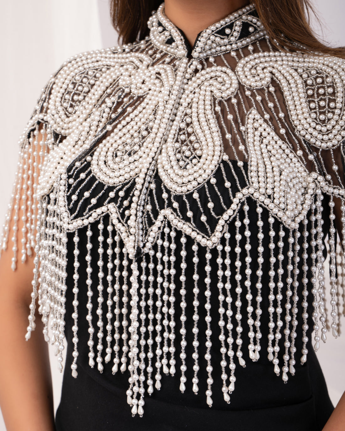 Black embroidery pearl cape