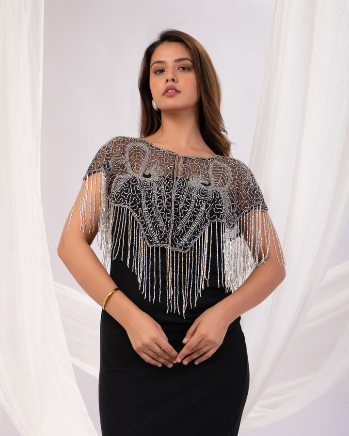 Silver fringe short cape