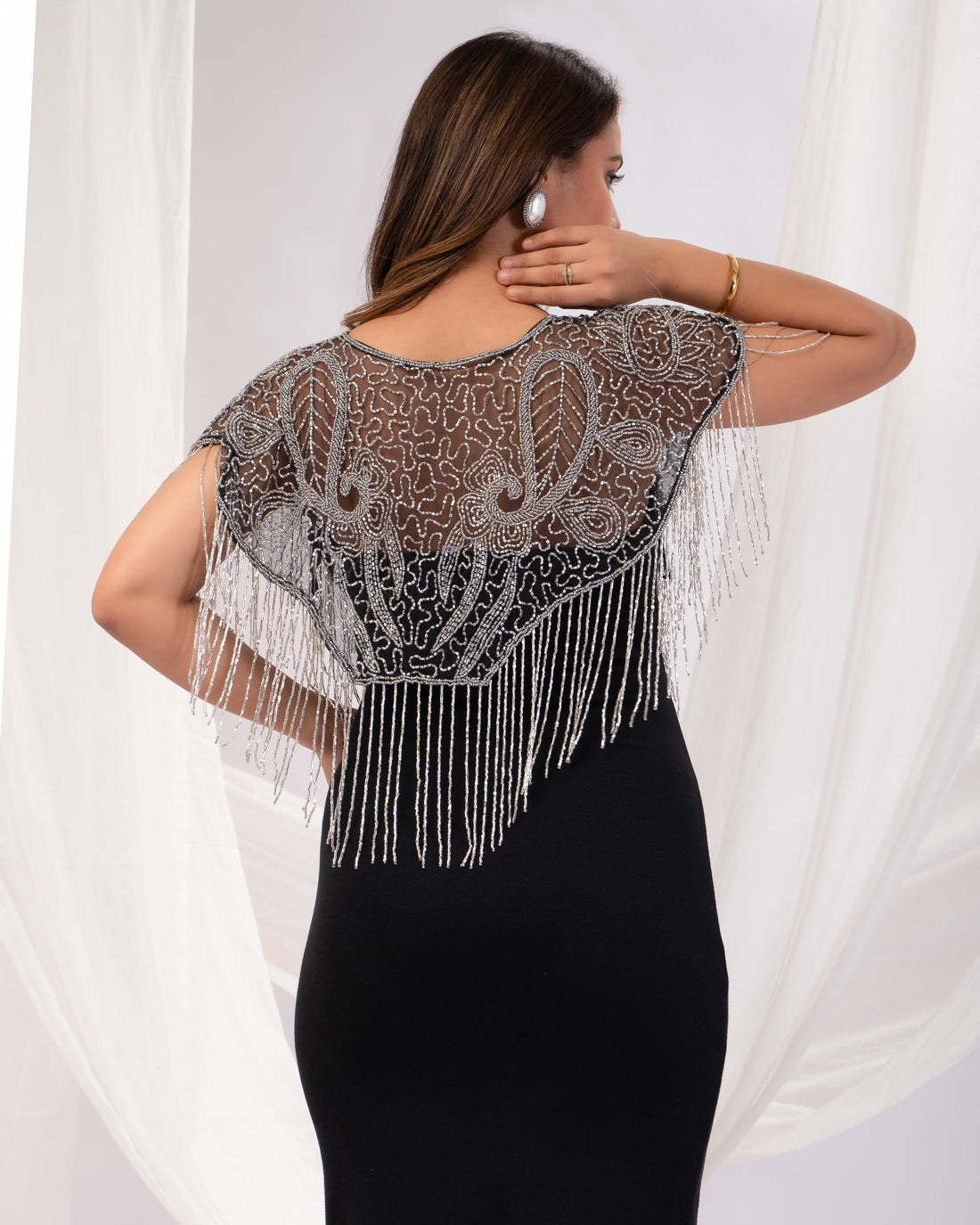 Silver fringe short cape