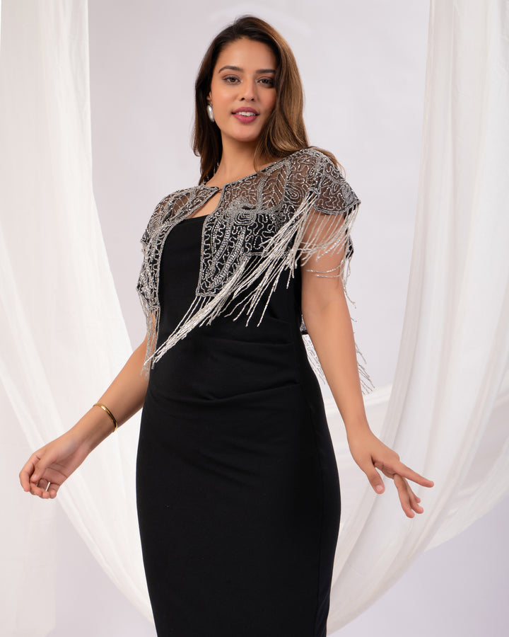 Silver fringe short cape