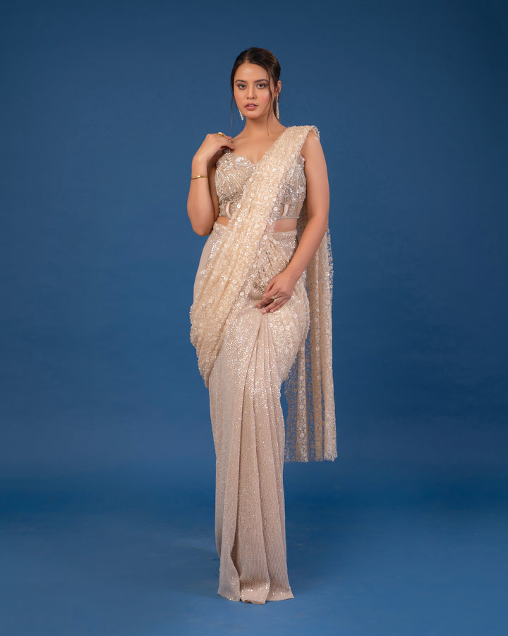 Luxe Drape Golden Shimmer saree