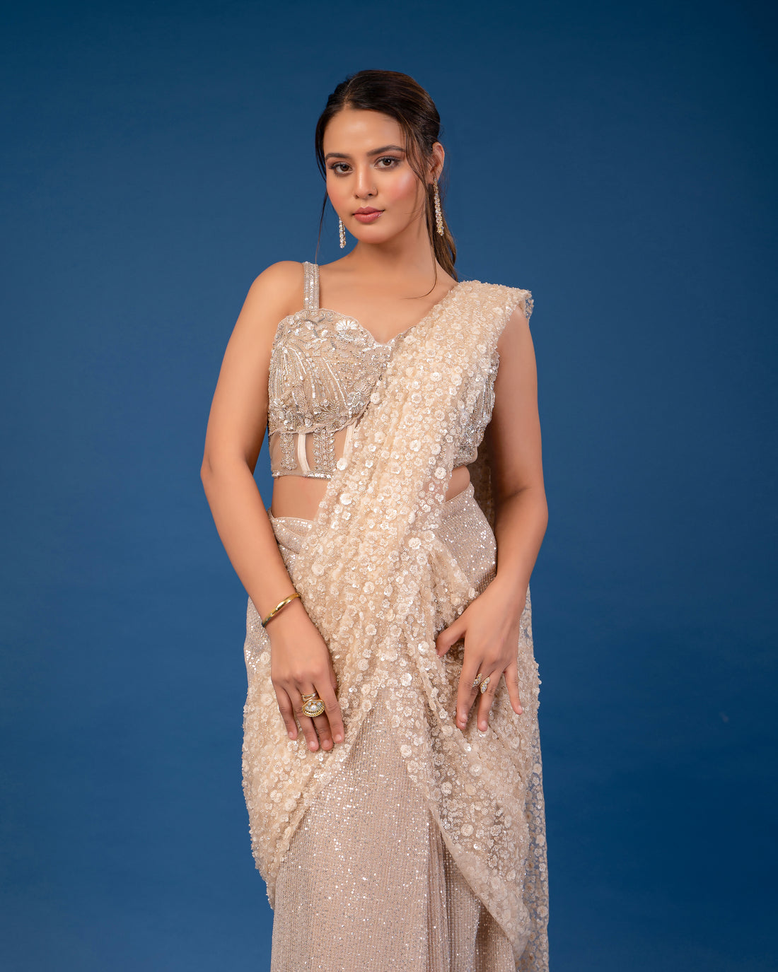 Luxe Drape Golden Shimmer saree
