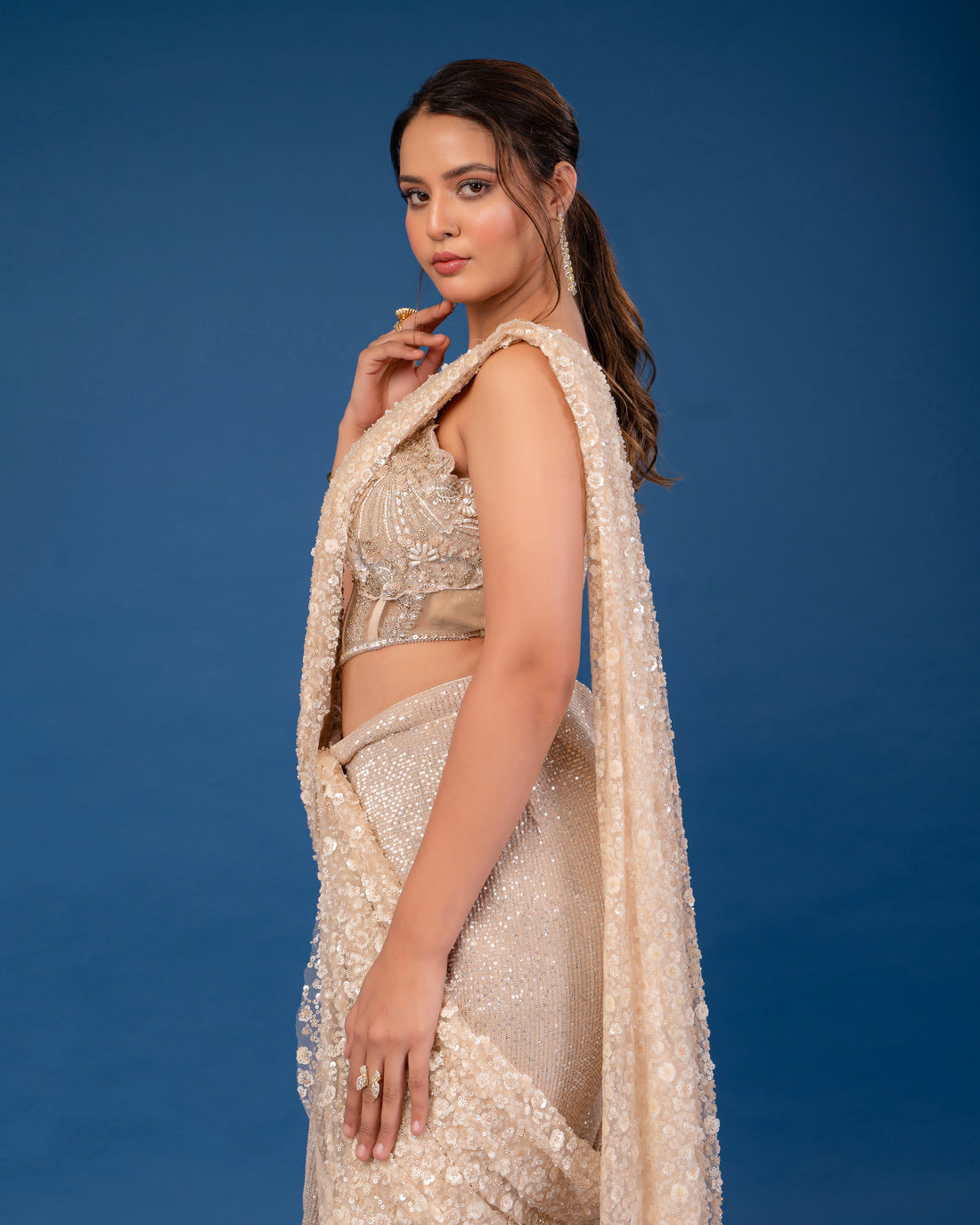 Luxe Drape Golden Shimmer saree
