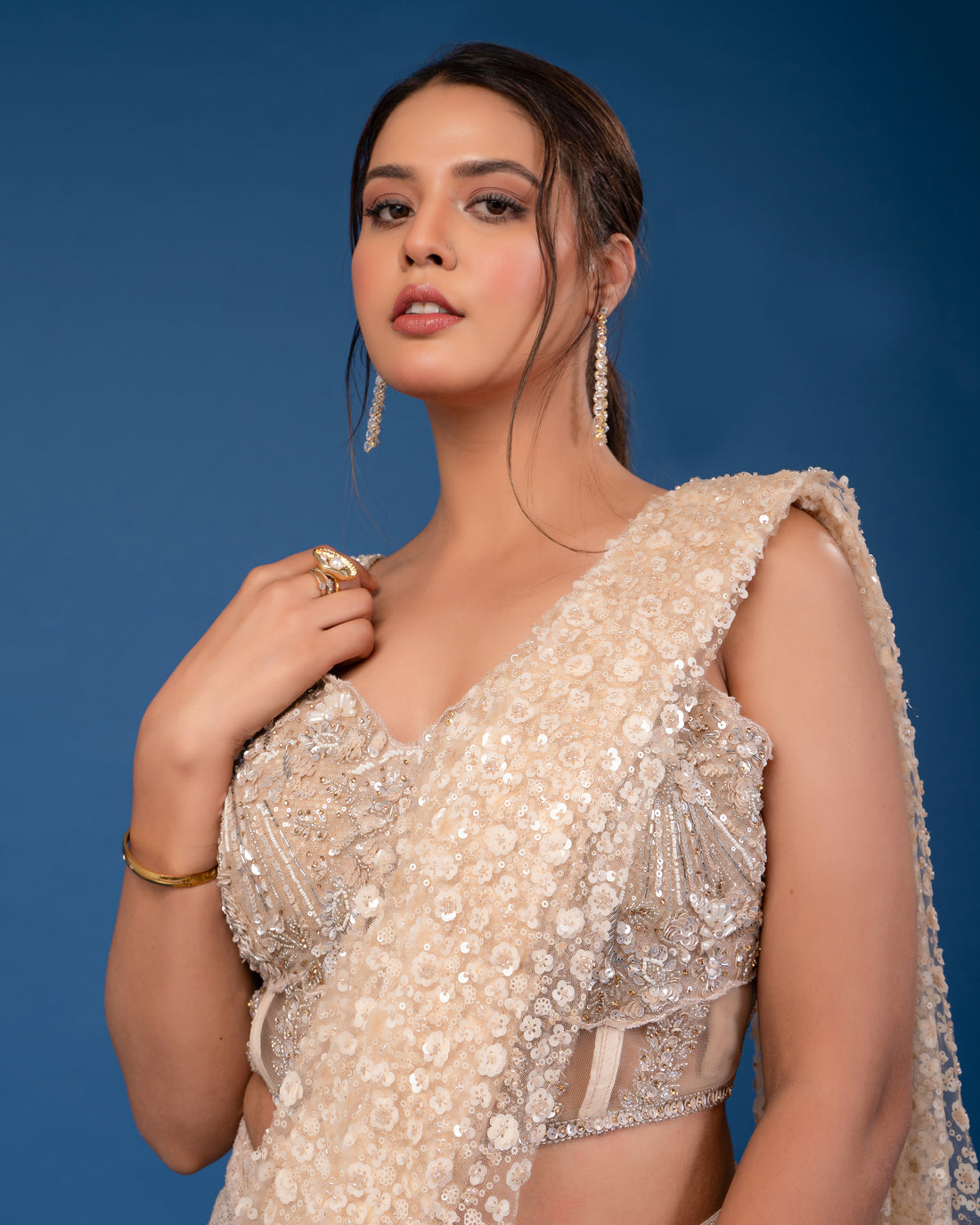 Luxe Drape Golden Shimmer saree