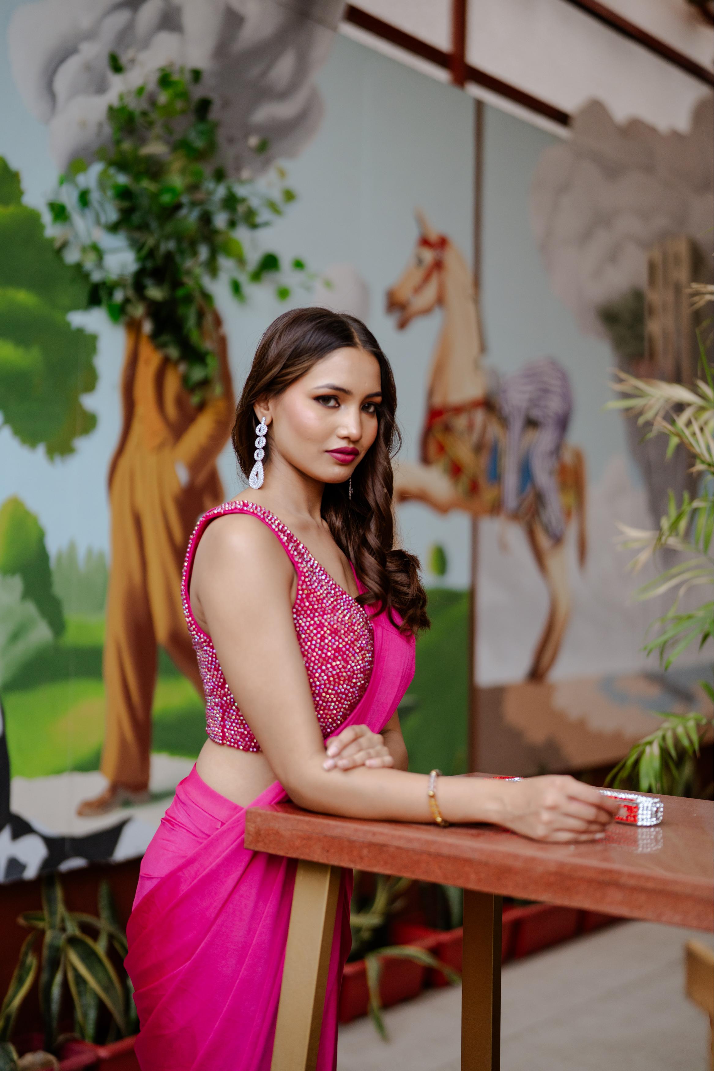Satrangi hot pink saree