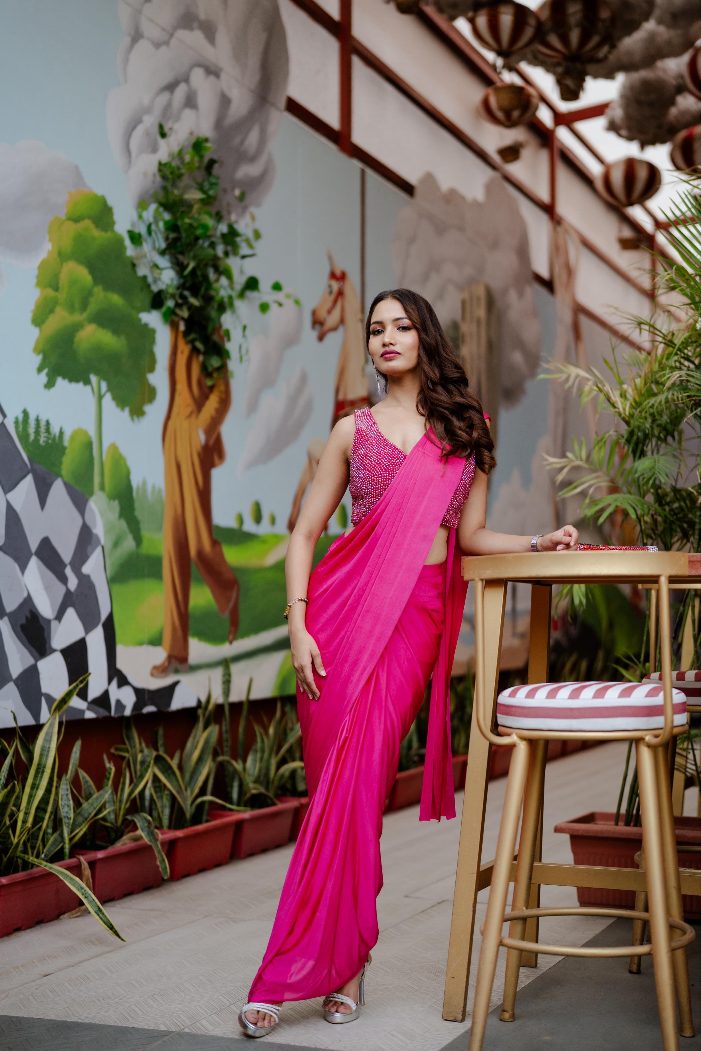 Satrangi hot pink saree