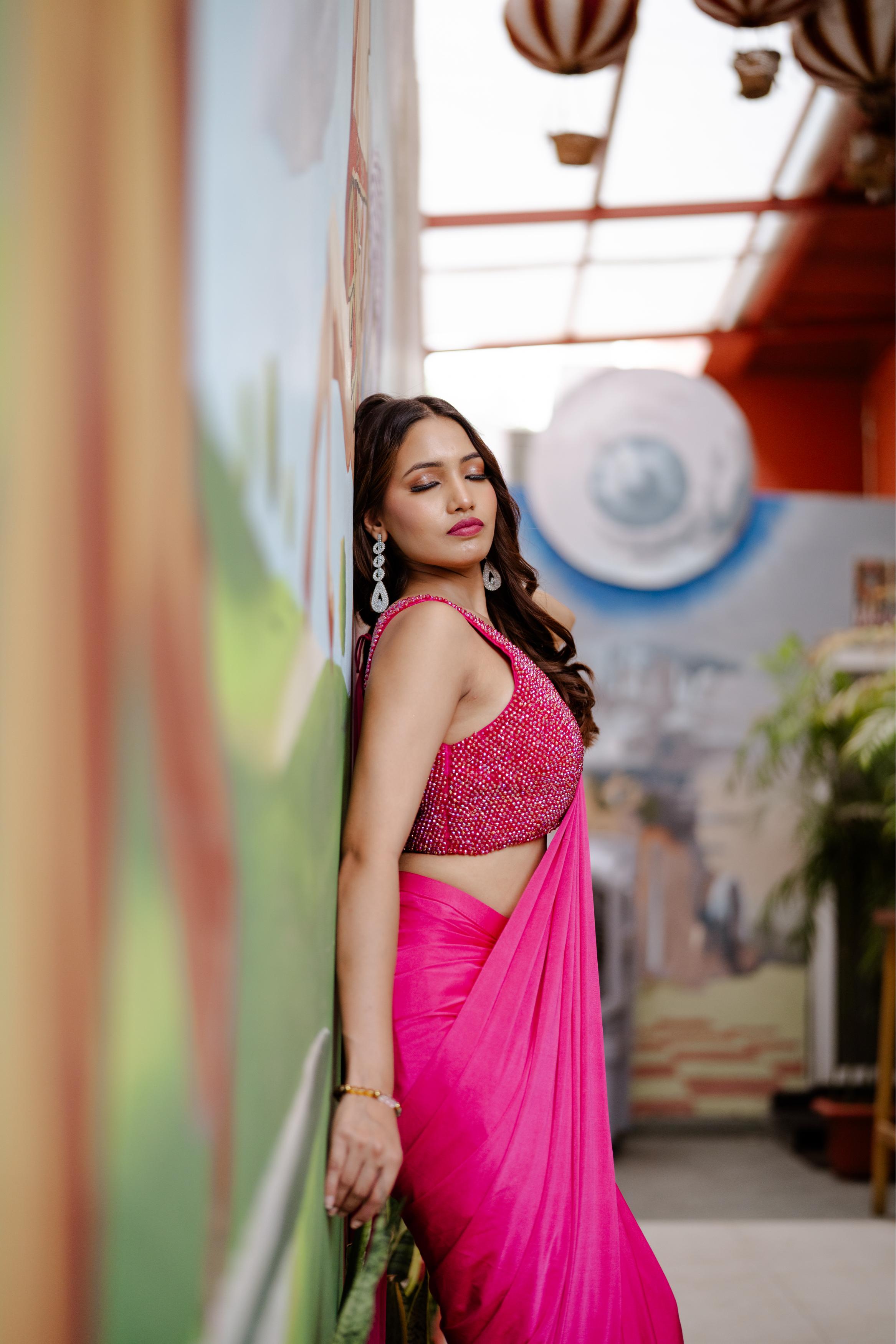 Satrangi hot pink saree