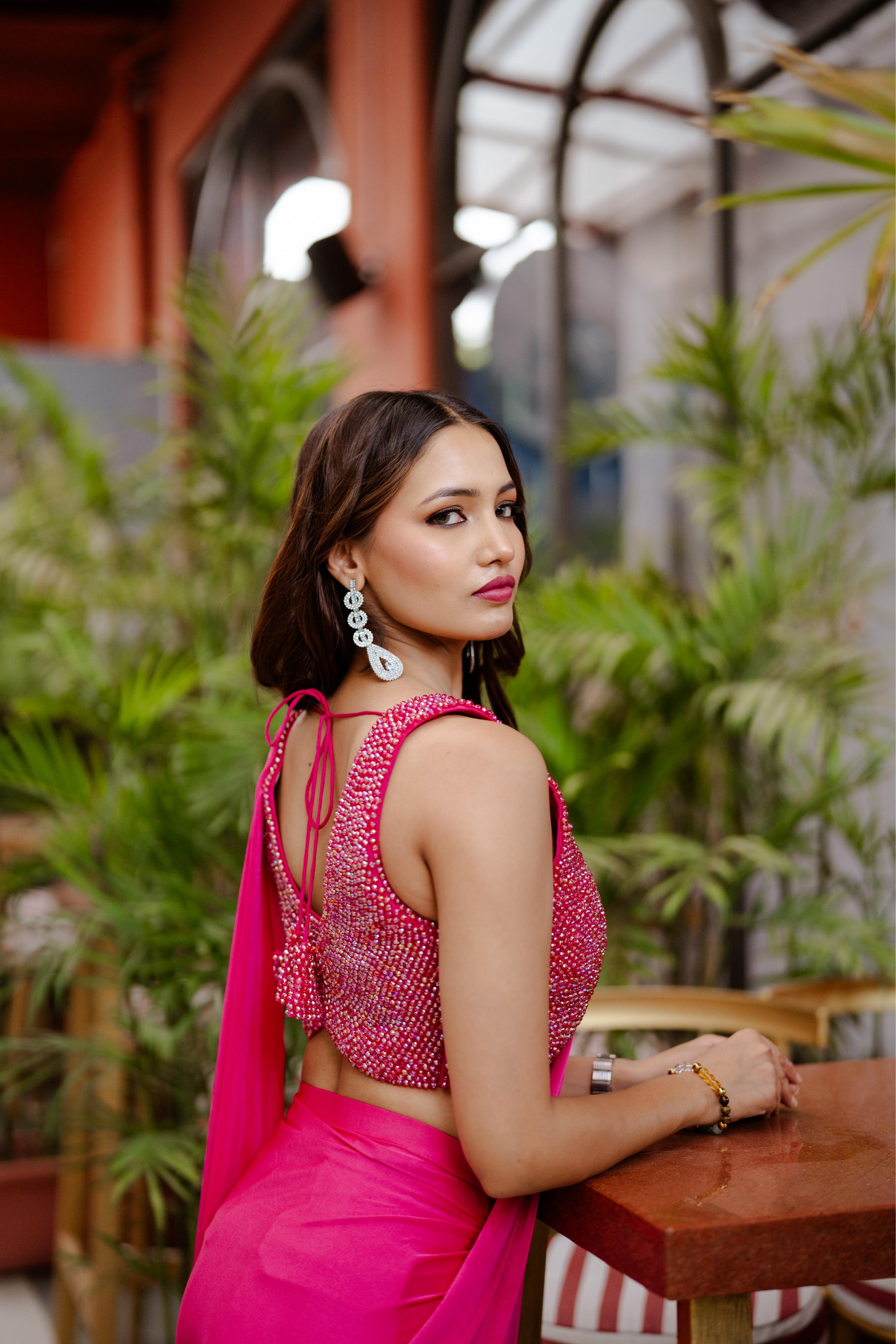 Satrangi hot pink saree