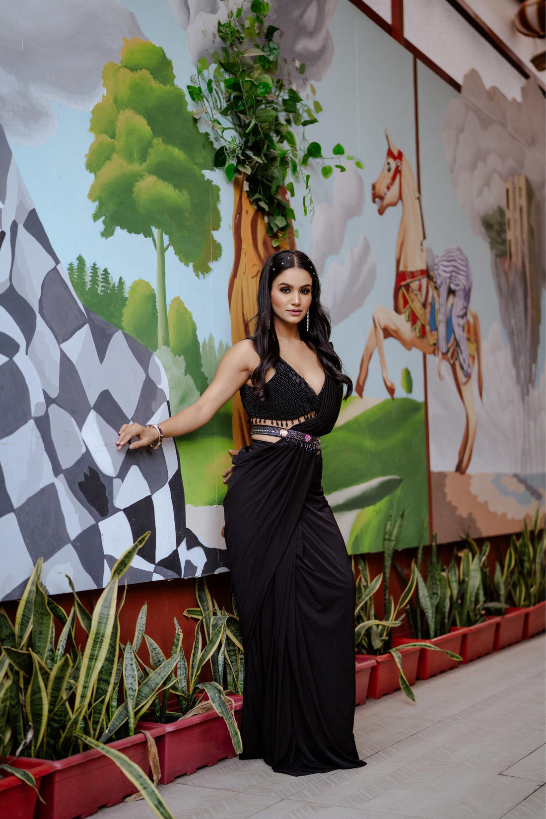 Satrangi black noir saree
