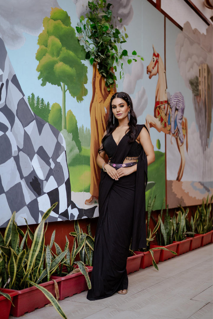 Satrangi black noir saree