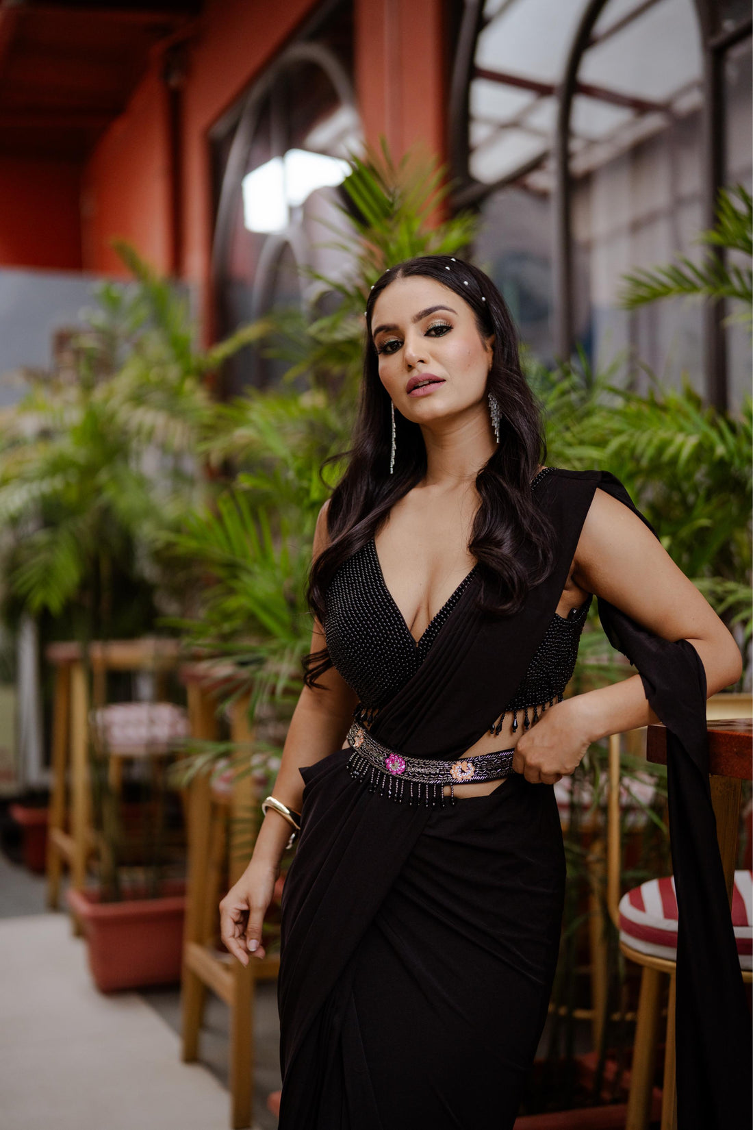 Satrangi black noir saree