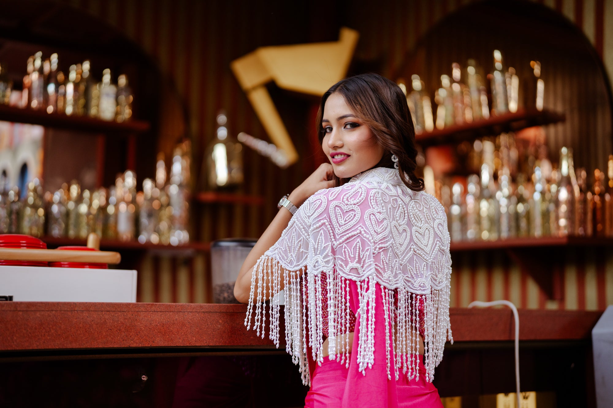 All white pearl cape