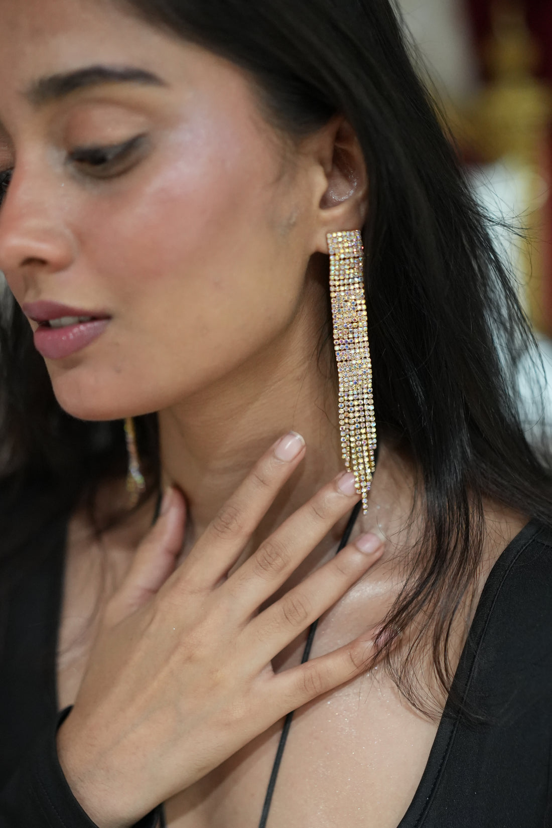 Rhinestone-Studded Dangler Earrings