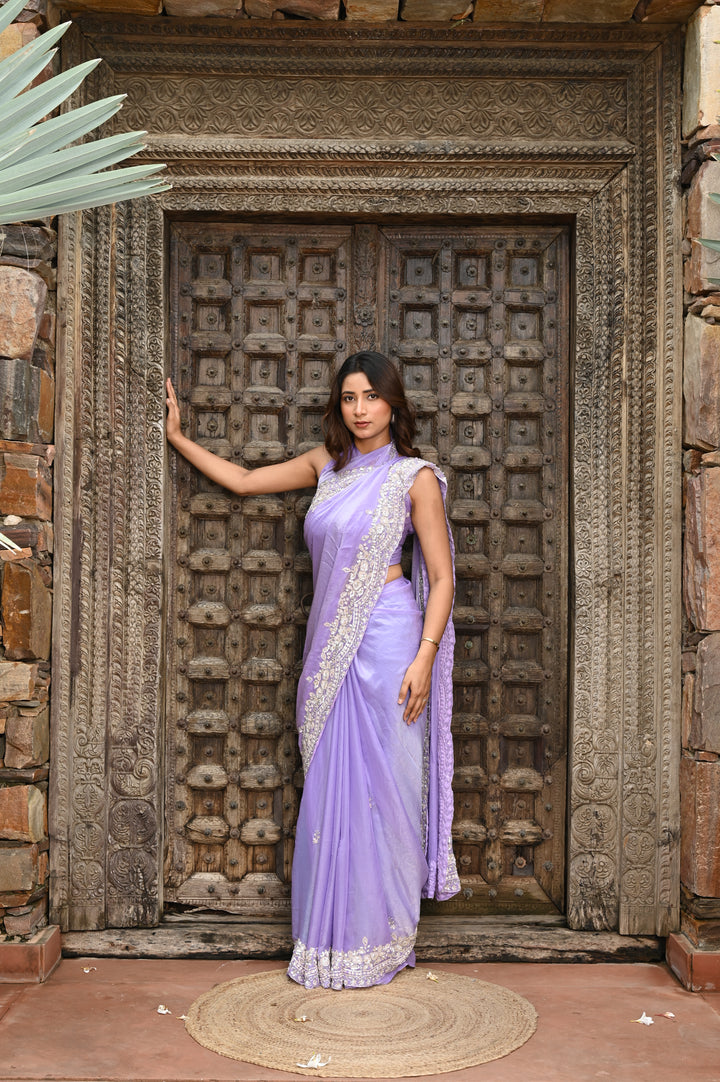 Lilac Glow Heritage Tissue Saree
