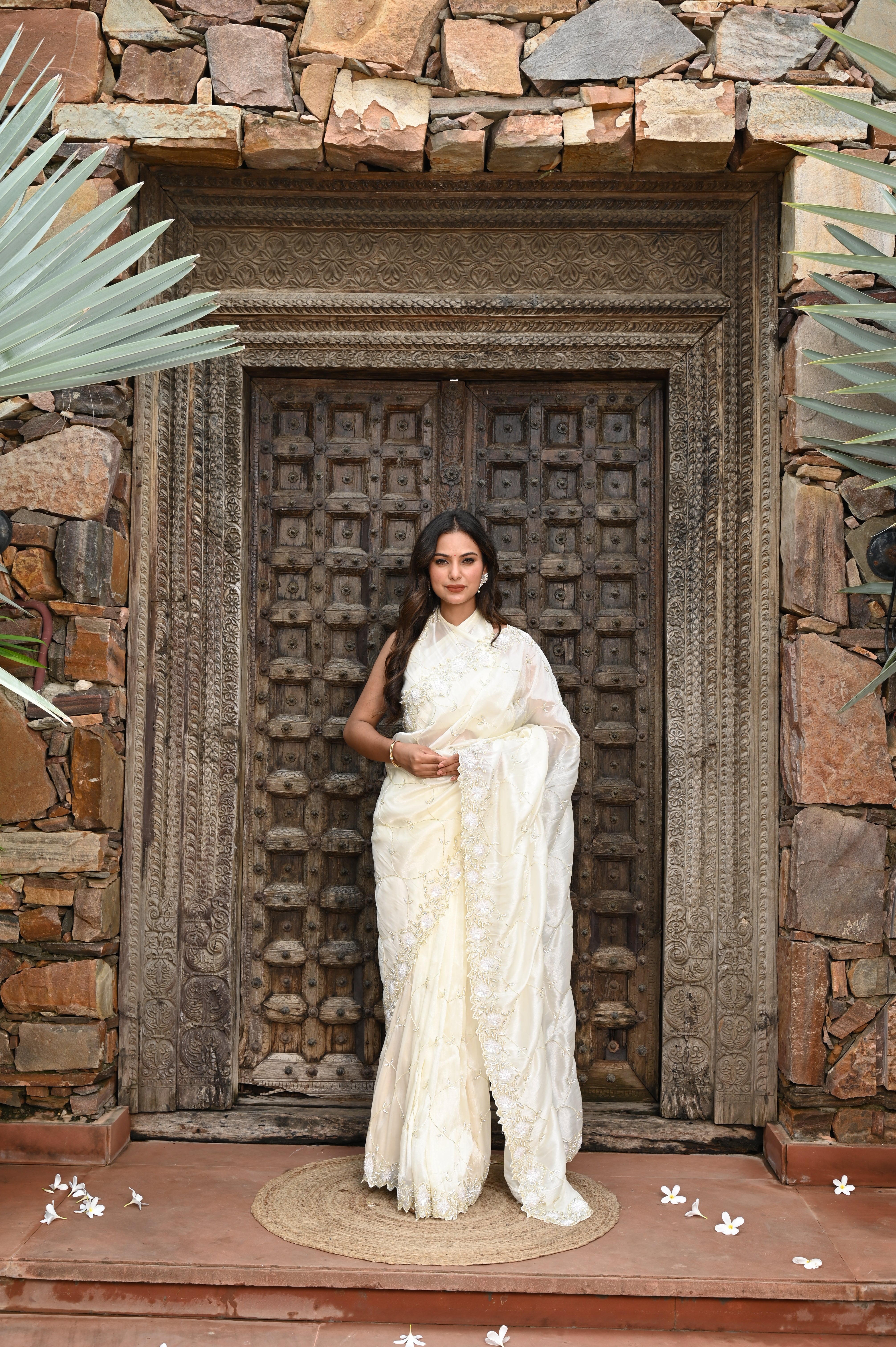 Ivory Whisper Hand-Embroidered Saree