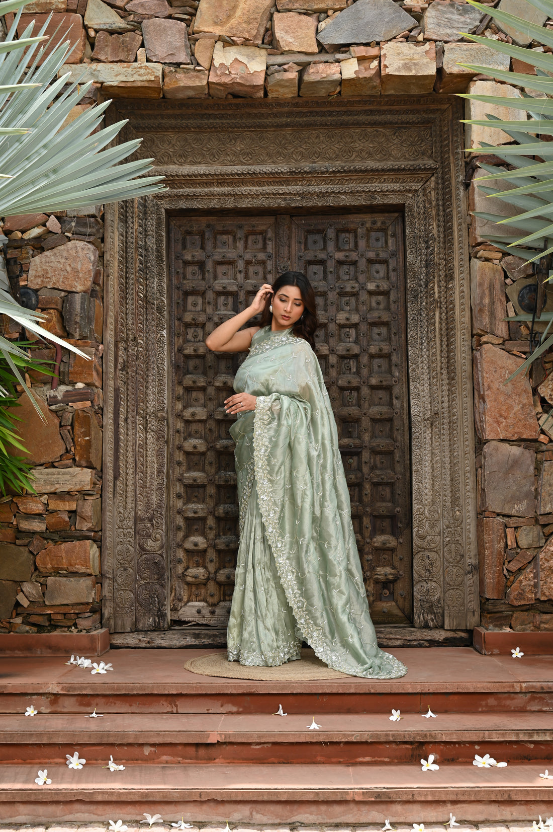 Ivory Whisper Hand-Embroidered Saree