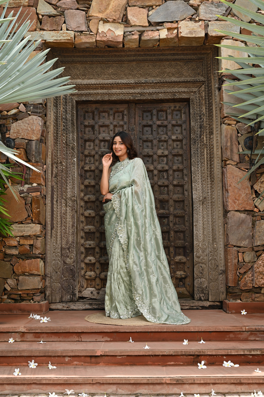 Ivory Whisper Hand-Embroidered Saree
