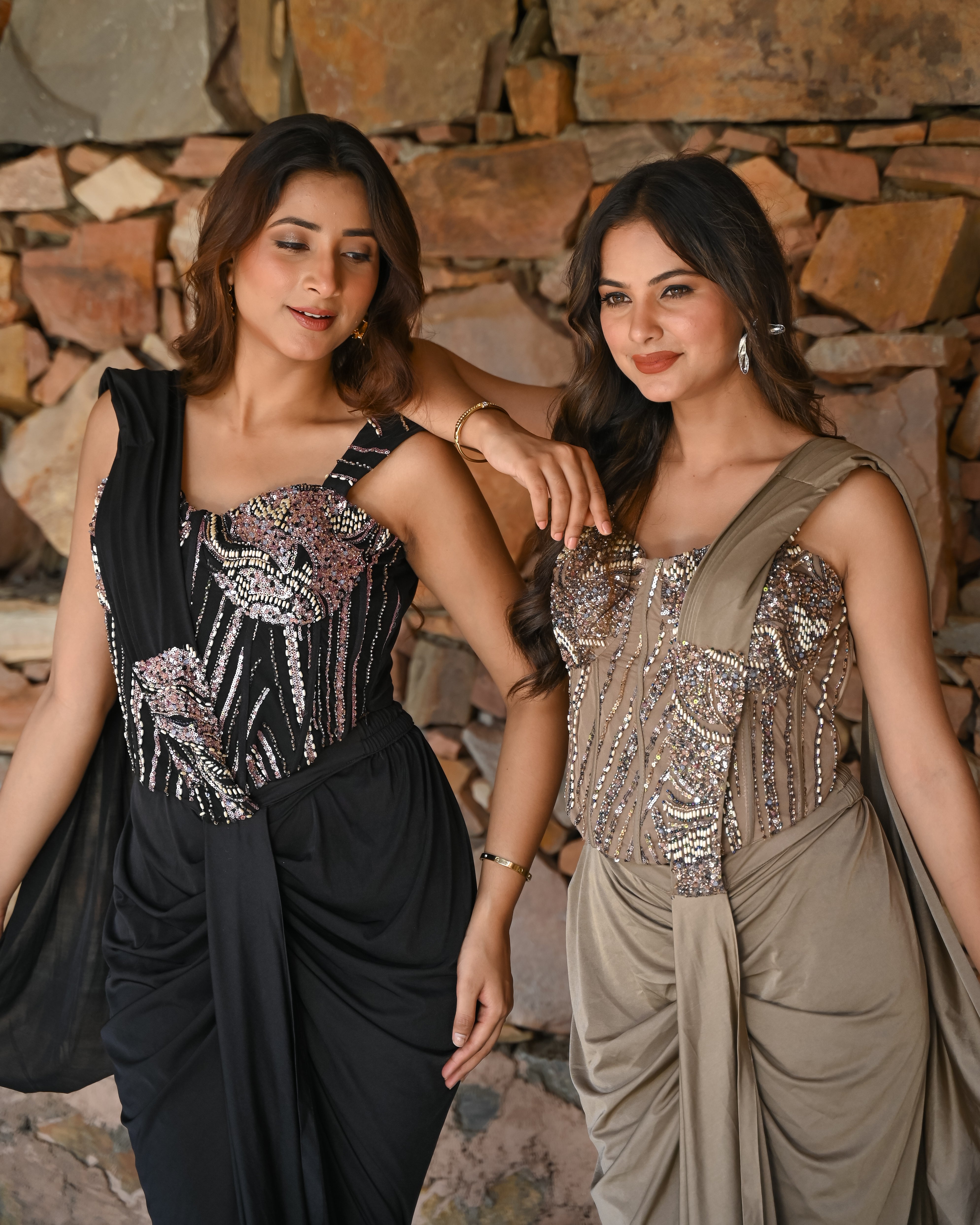 Champagne Corset Drape Saree