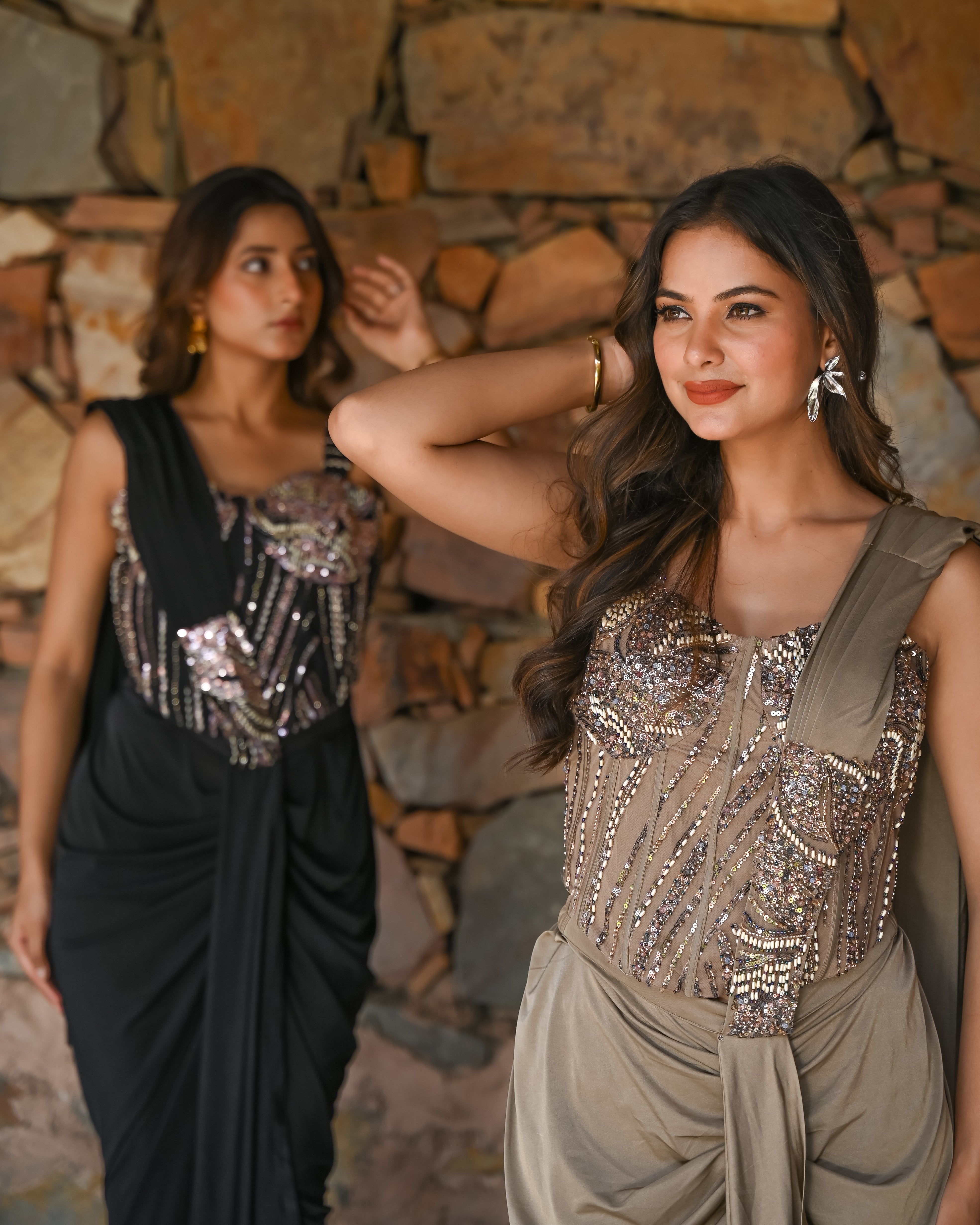 Champagne Corset Drape Saree