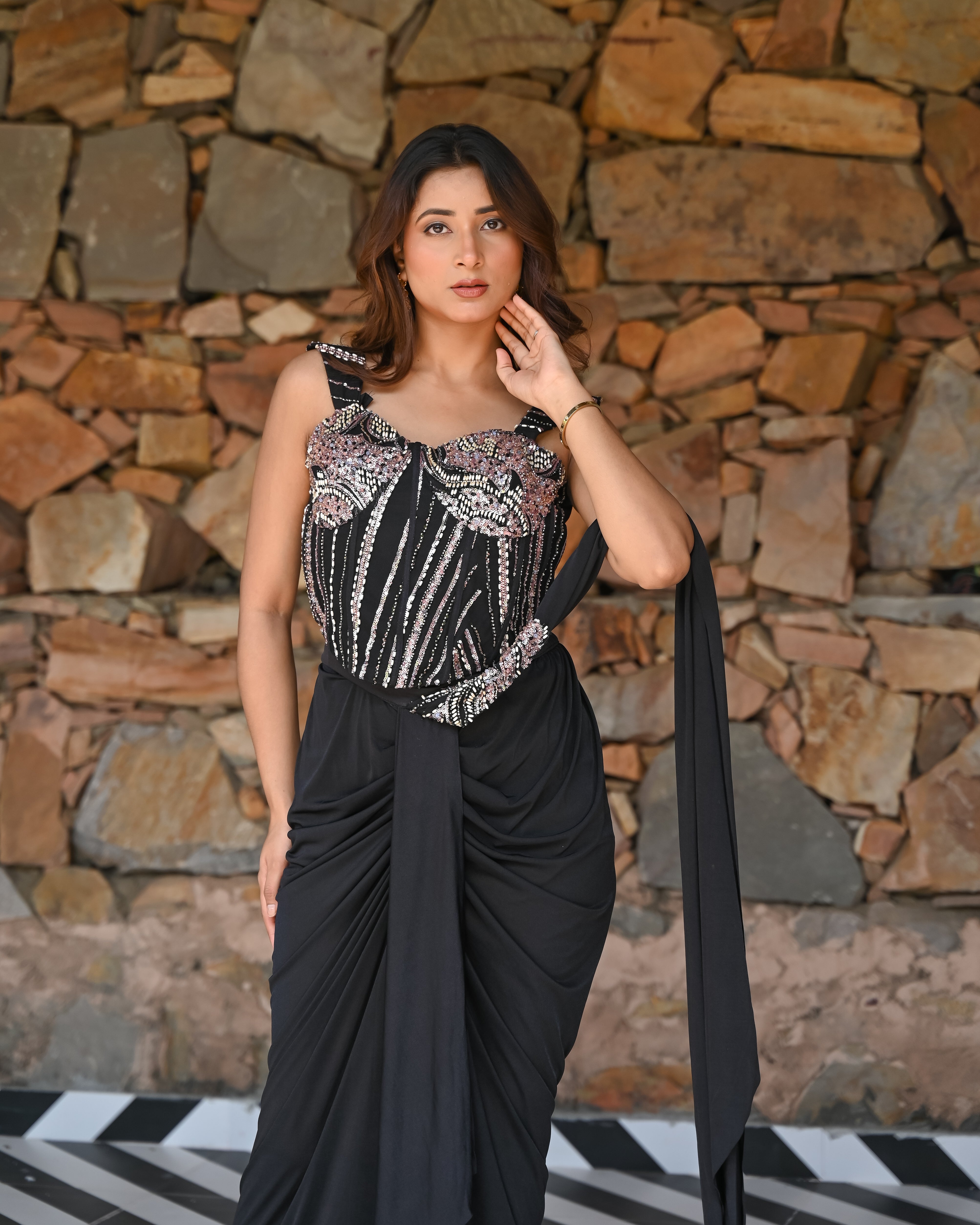 Black Corset drape saree