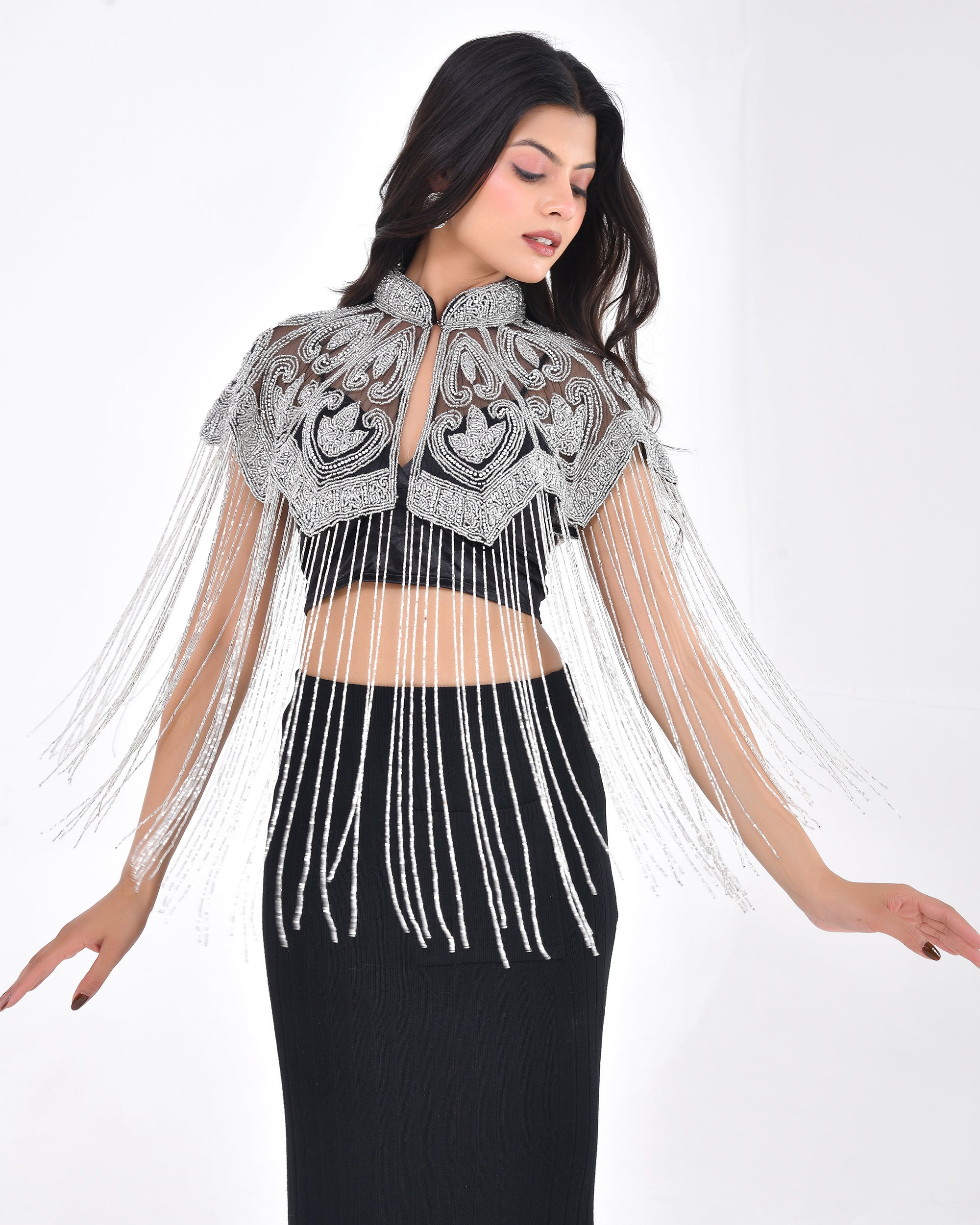 Silver Swan Fringe Cape