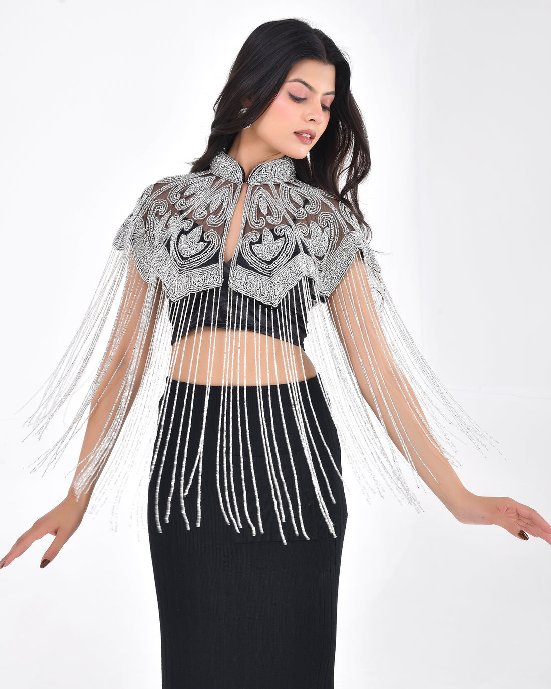 Silver Swan Fringe Cape