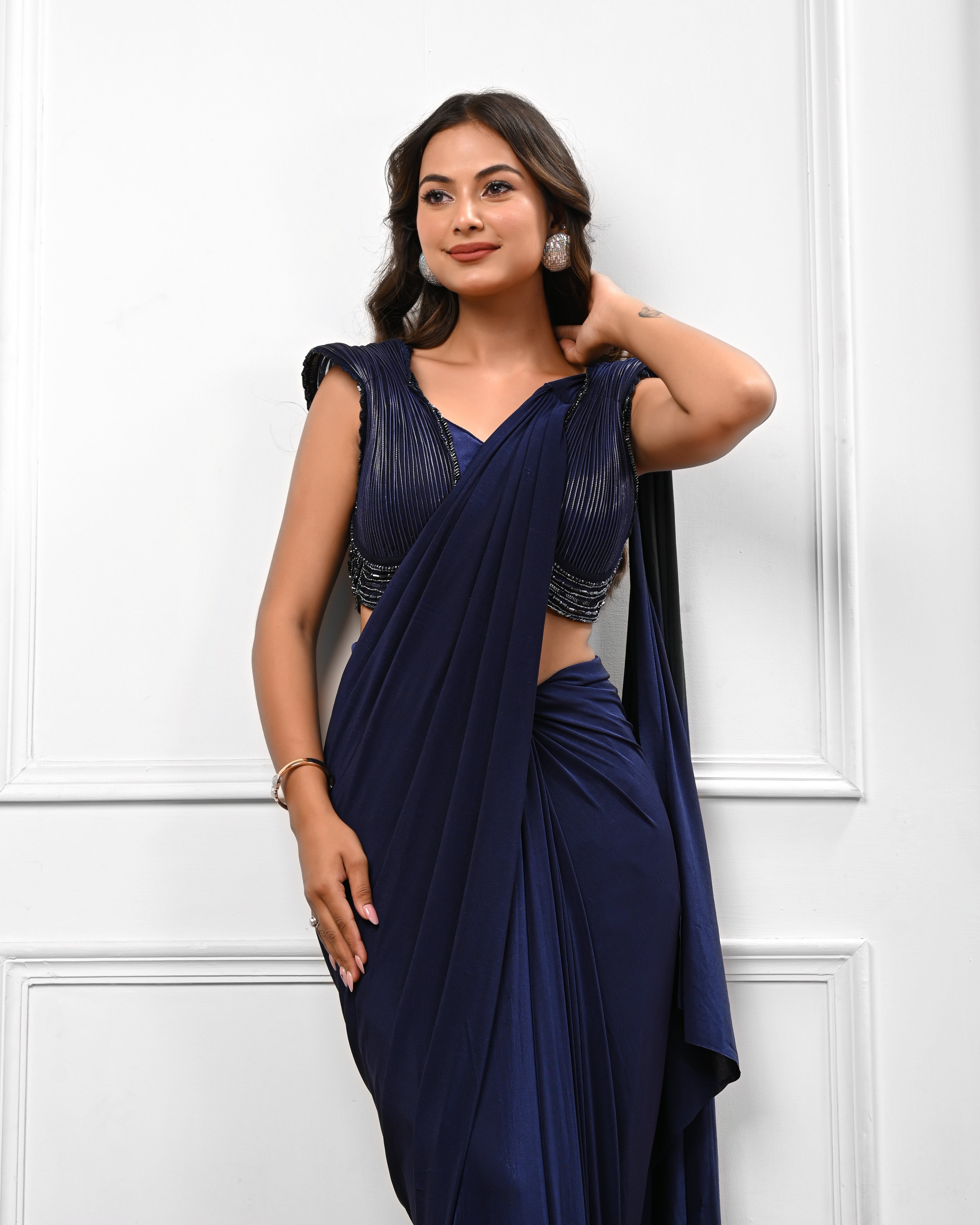 Navy blue Pre draped gaurav gupta