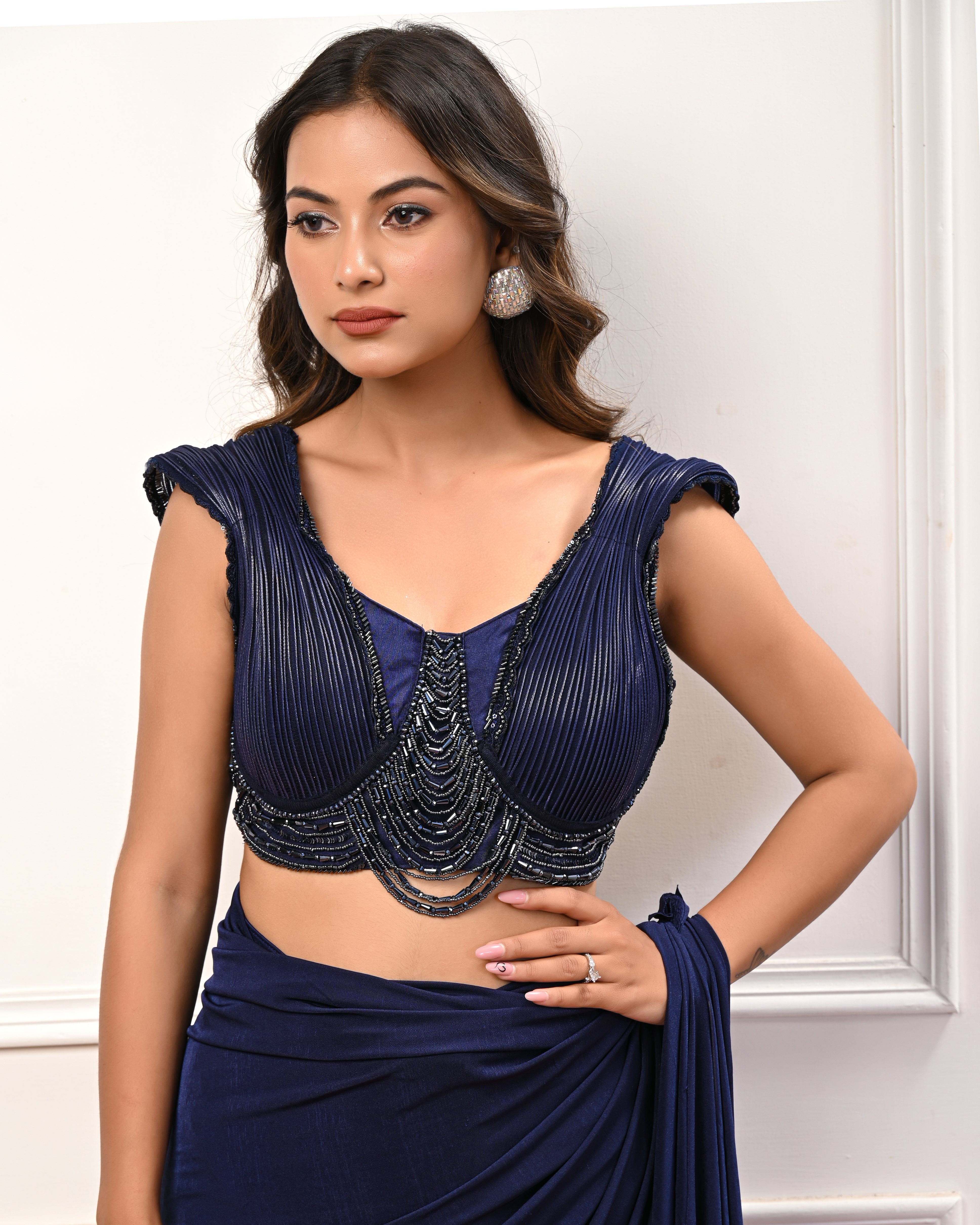 Navy blue Pre draped gaurav gupta