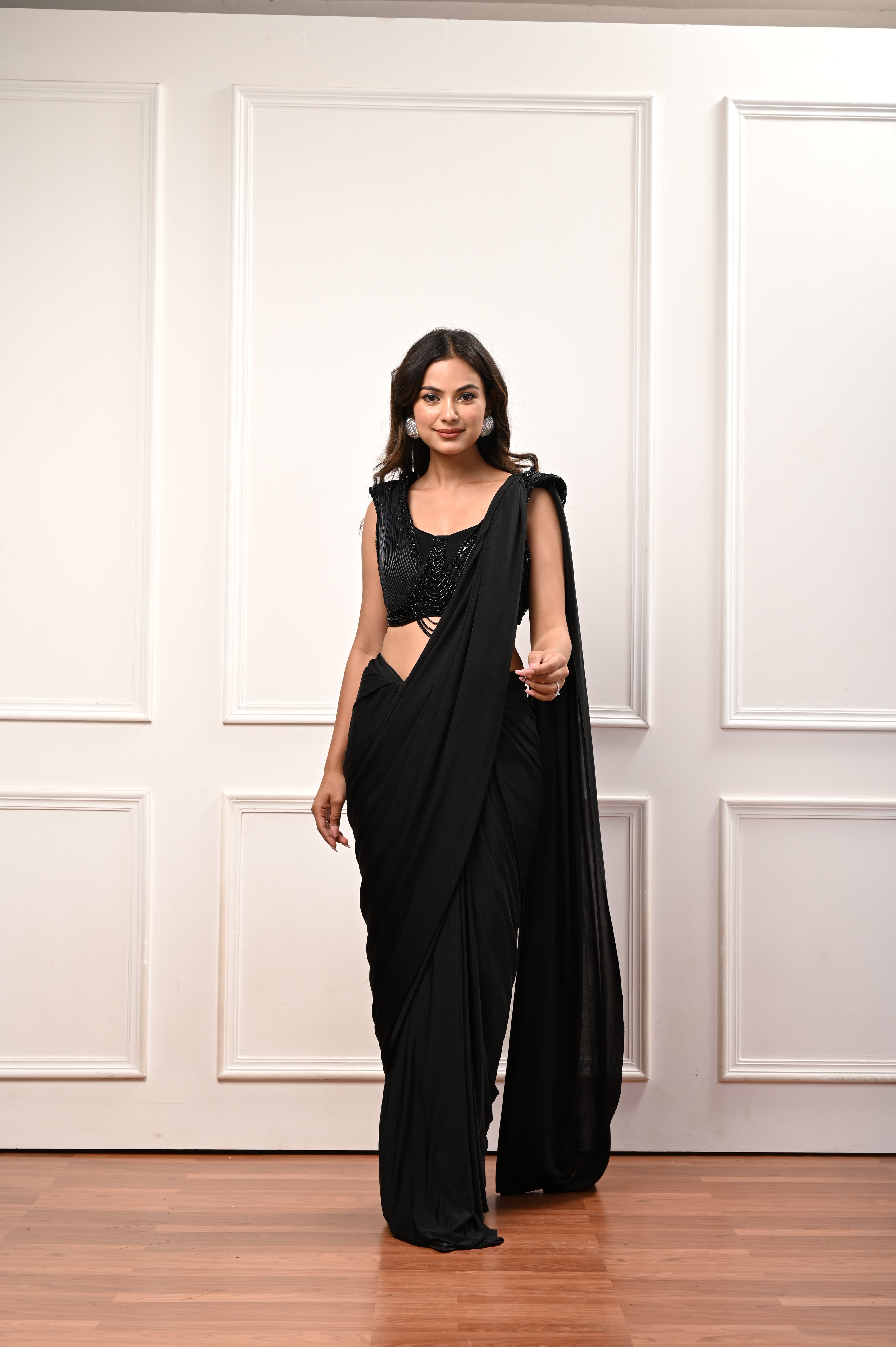 Black Pre Draped Gaurav Gupta Saree