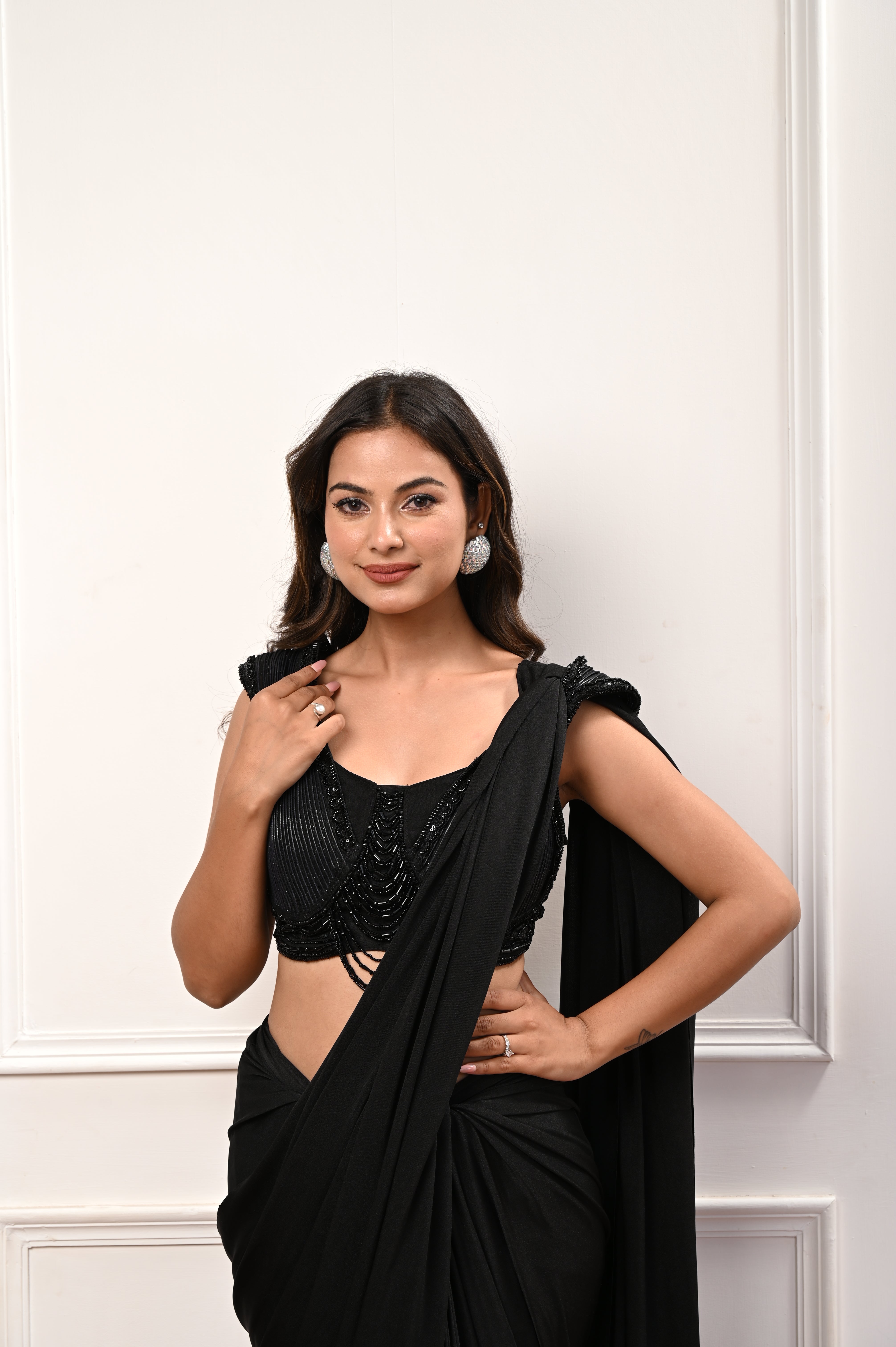 Black Pre Draped Gaurav Gupta Saree