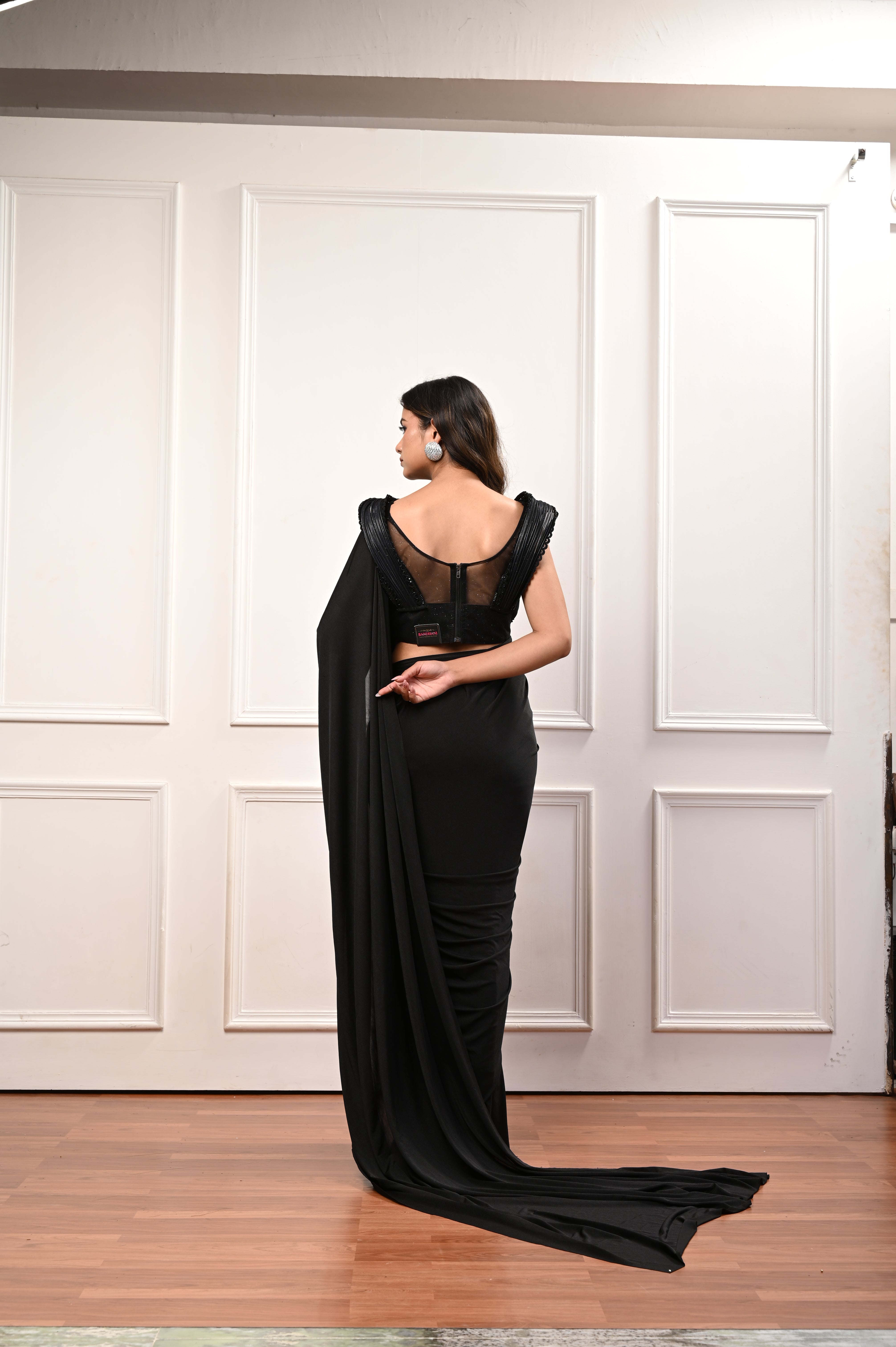 Black Pre Draped Gaurav Gupta Saree