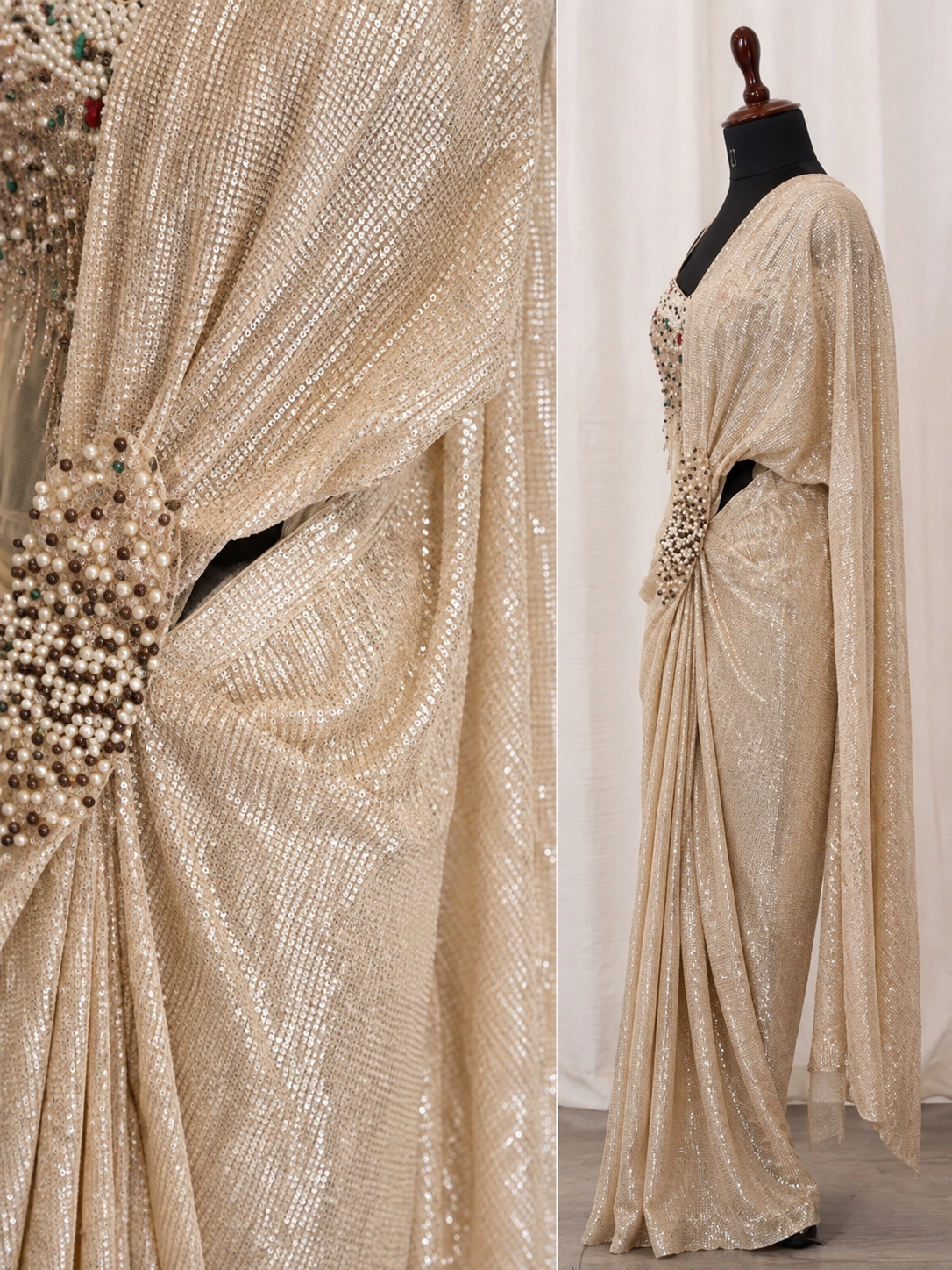 Golden corset sequence drape saree