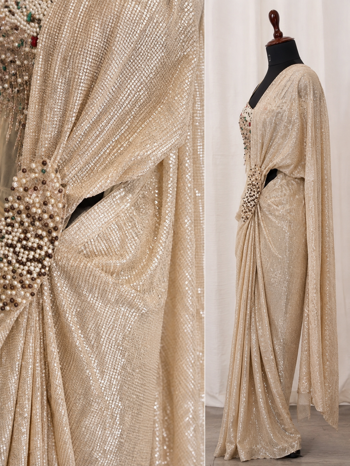 Golden corset sequence drape saree