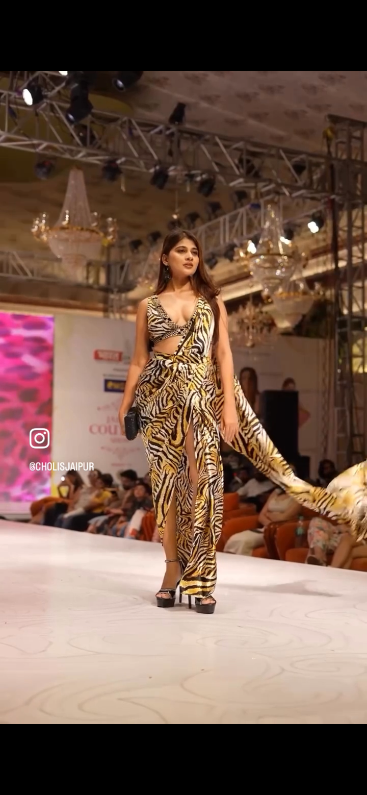 Bold and captivating saree features a striking leopard print