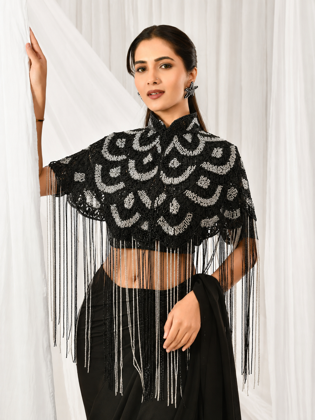 Black Mirage Embellished Cape