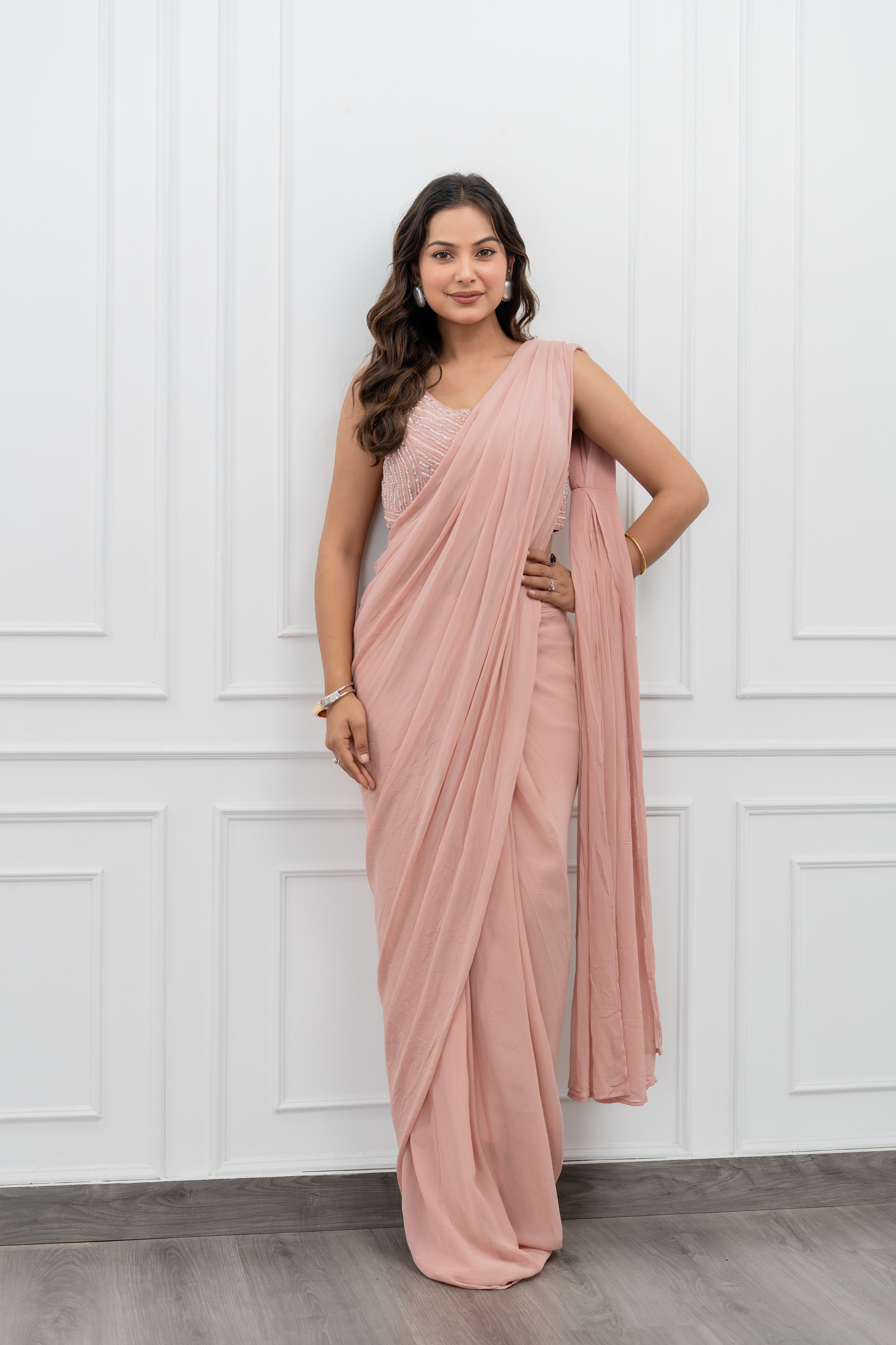 Blush Whisper Pre-Draped Jacket Saree