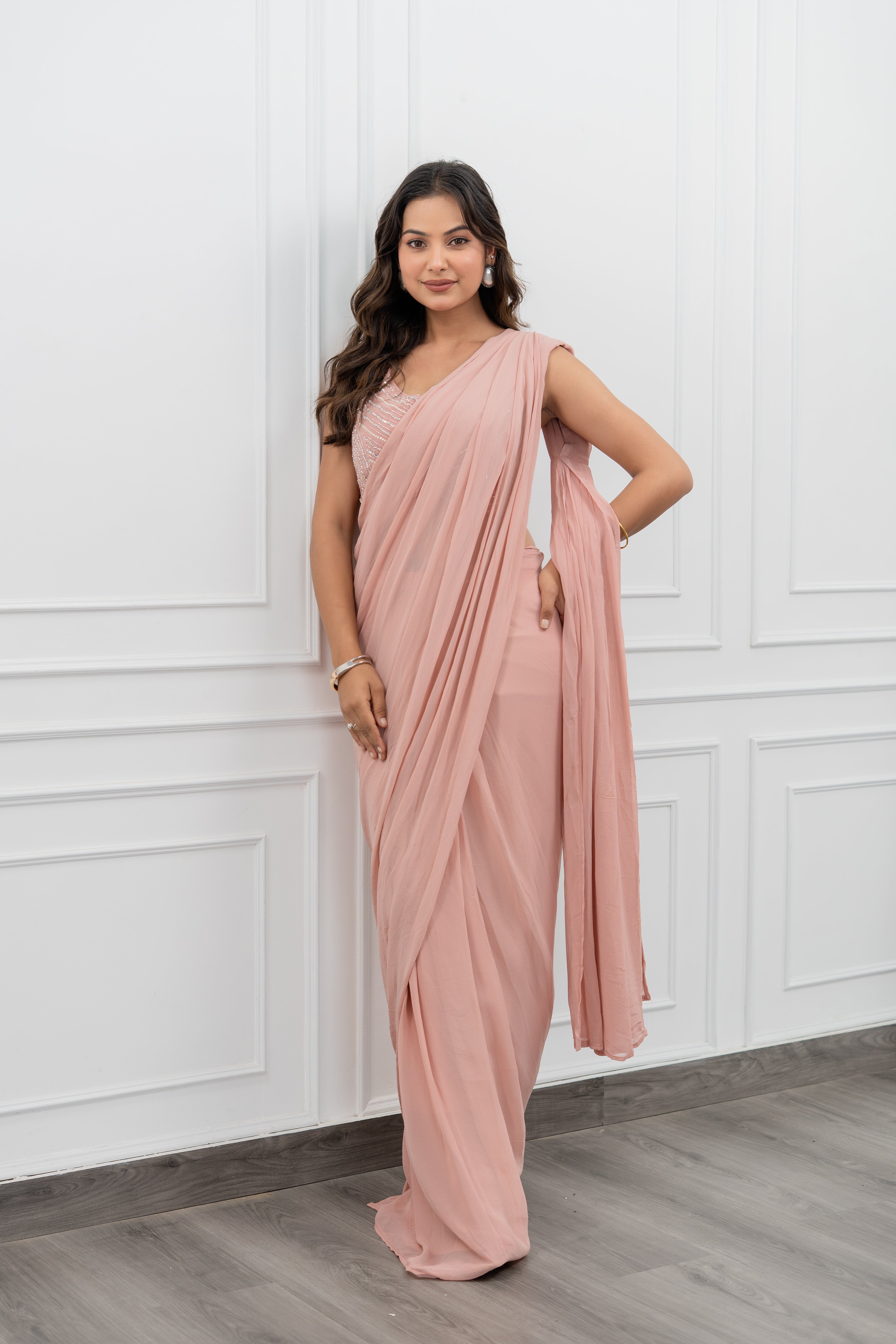 Blush Whisper Pre-Draped Jacket Saree
