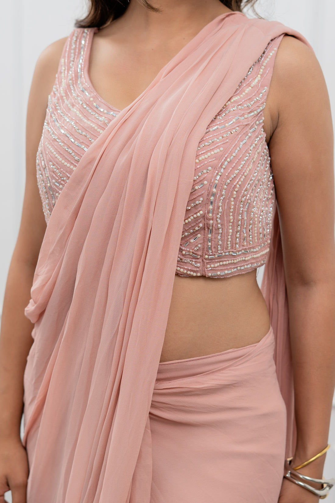 Blush Whisper Pre-Draped Jacket Saree