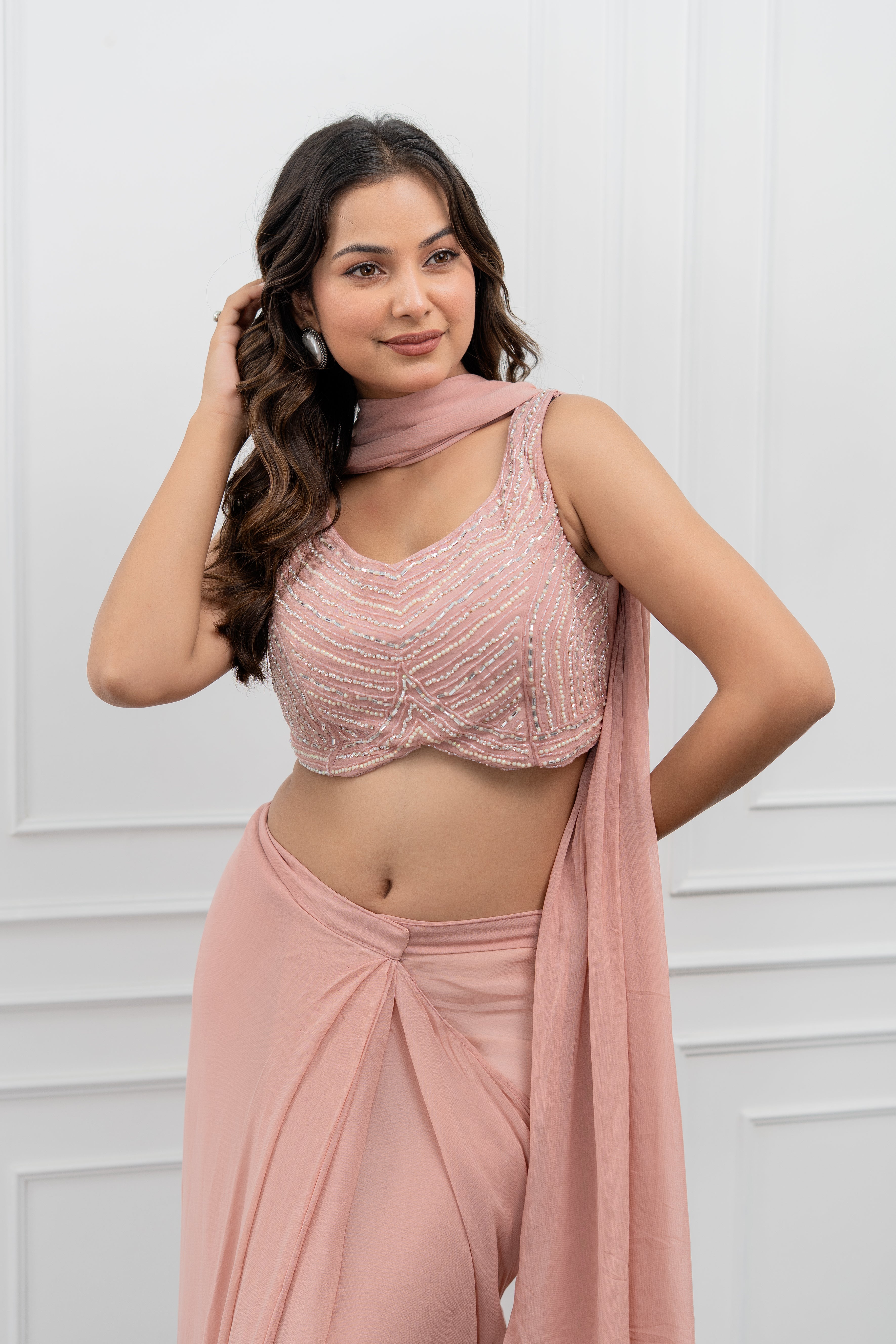 Blush Whisper Pre-Draped Jacket Saree