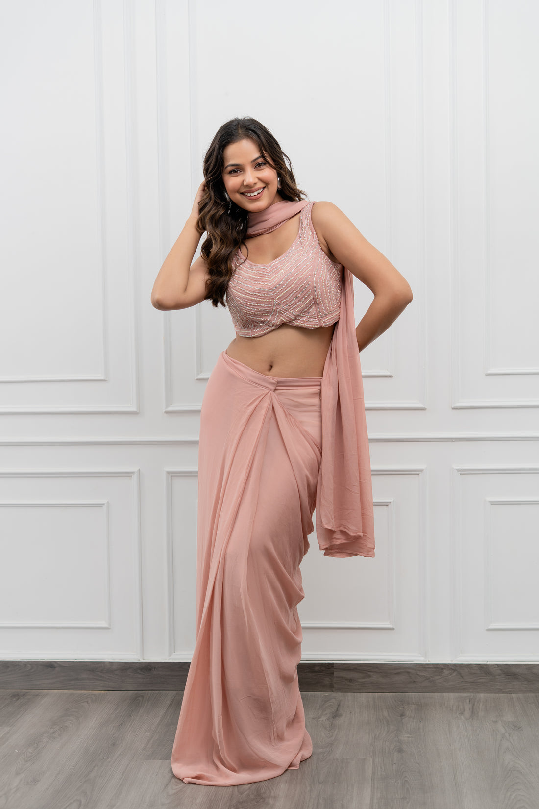 Blush Whisper Pre-Draped Jacket Saree