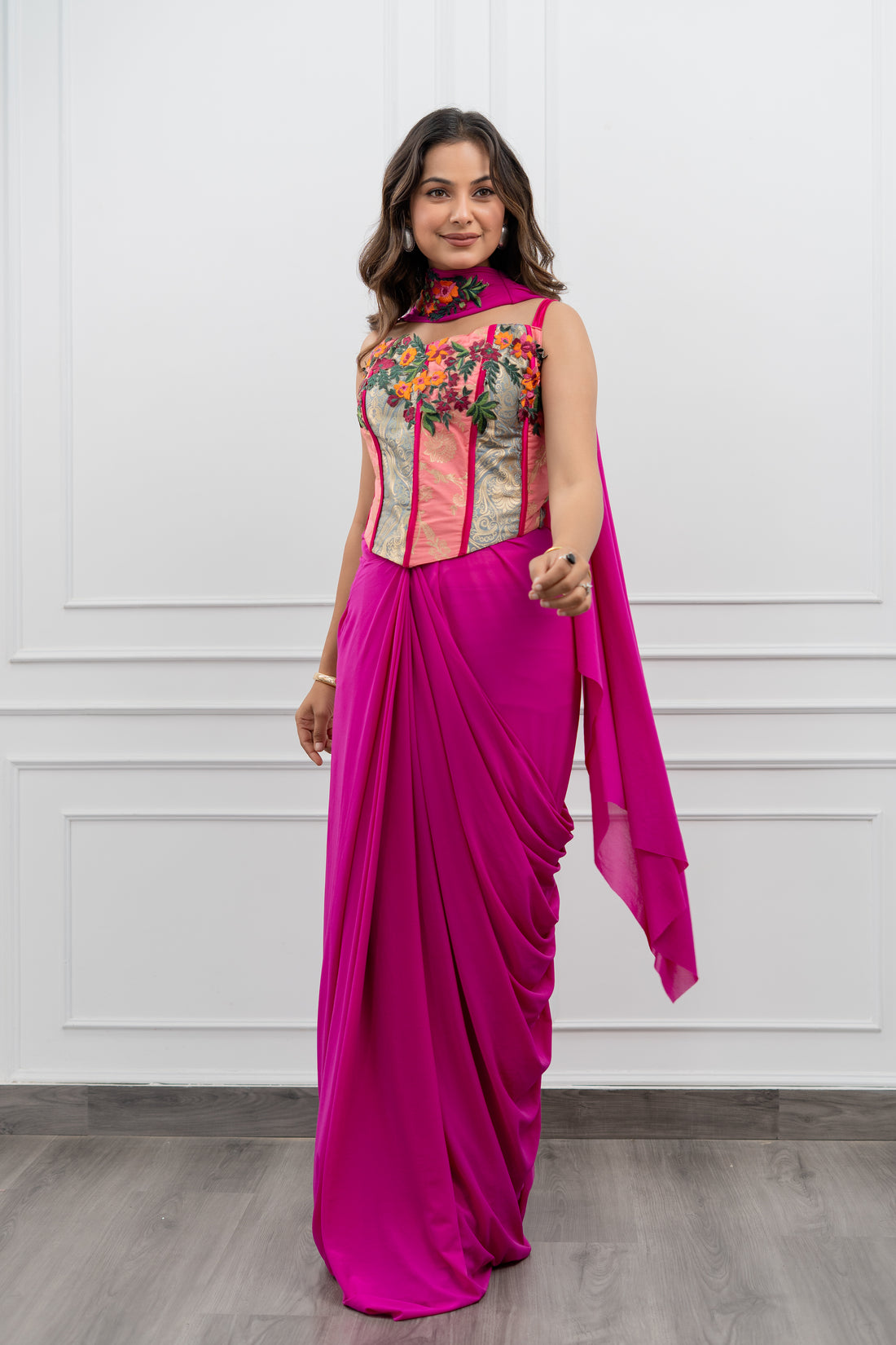 Fuchsia Bloom Pre-Draped Corset