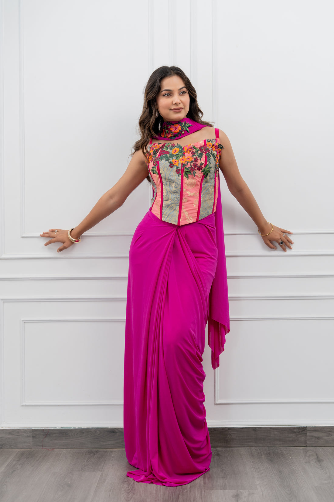 Fuchsia Bloom Pre-Draped Corset