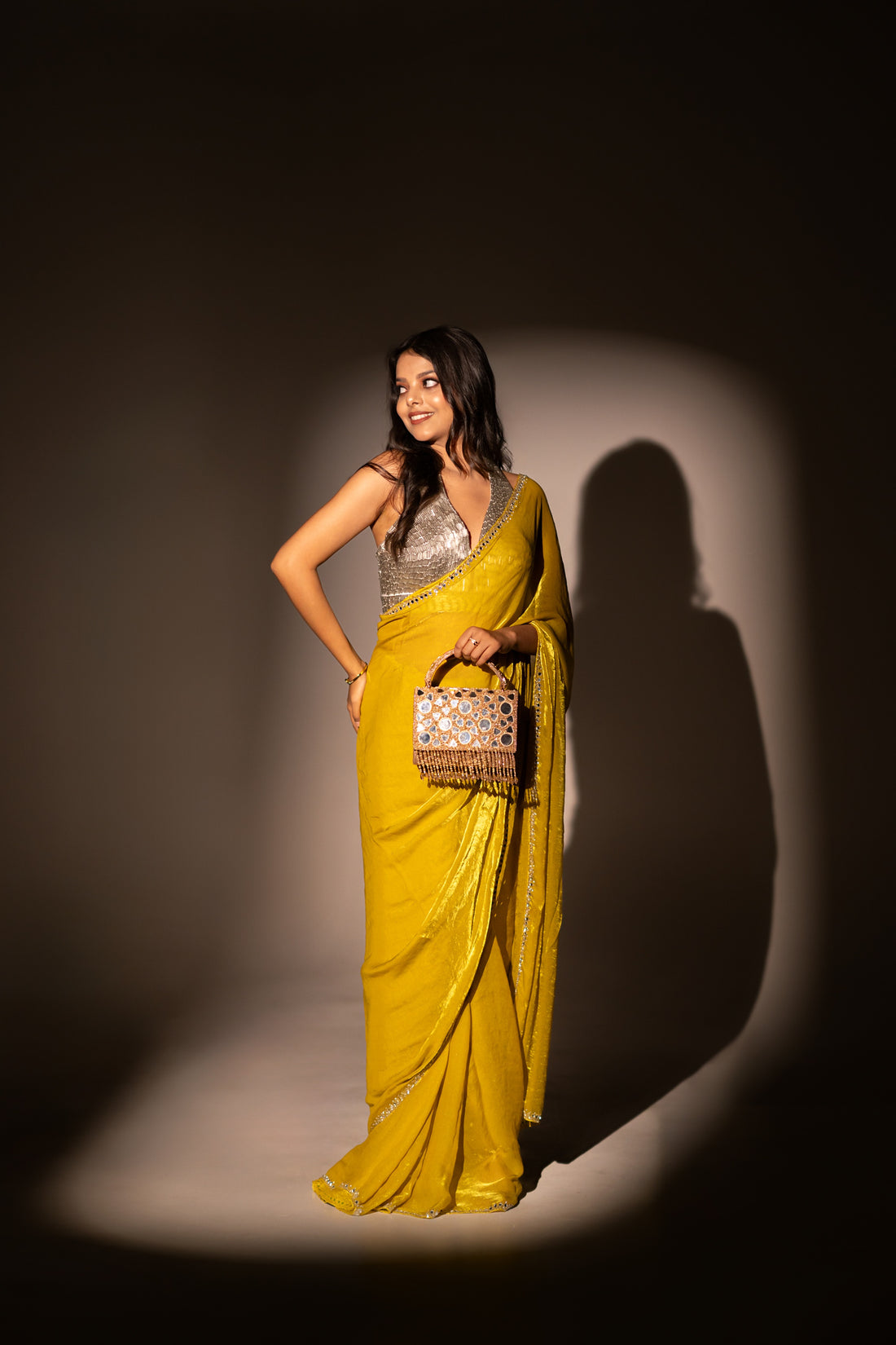 Lime yellow tora tissue saree