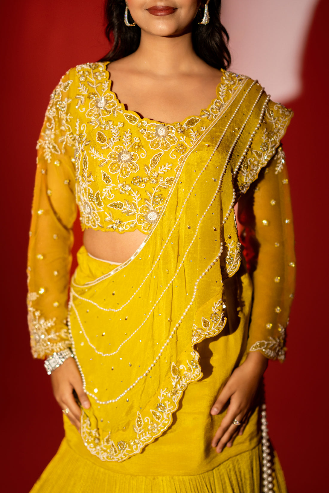 Sunshine pearl pallu lehenga set