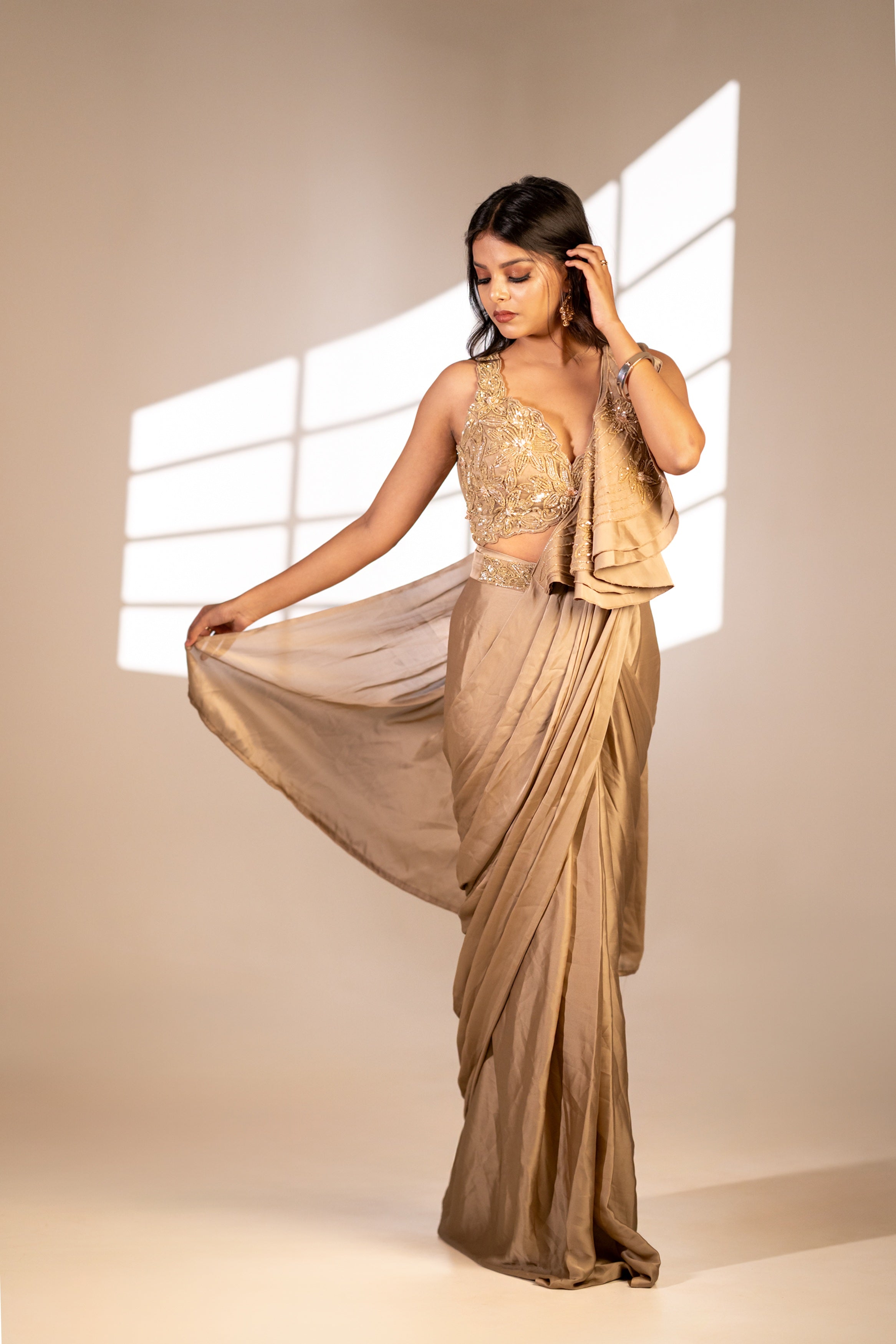 Chiku predraped saree